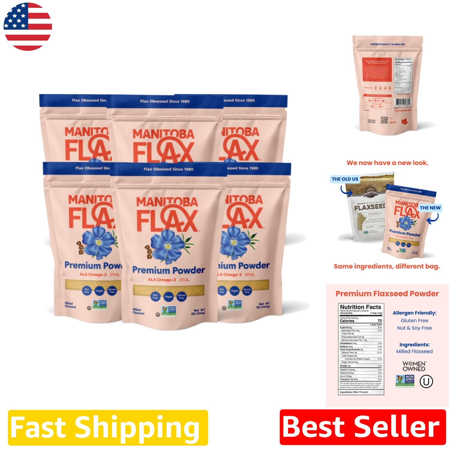 Gourmet Milled Flaxseed 6lb Bulk: Manitoba Milling, , Non-GMO, Smooth Fiber