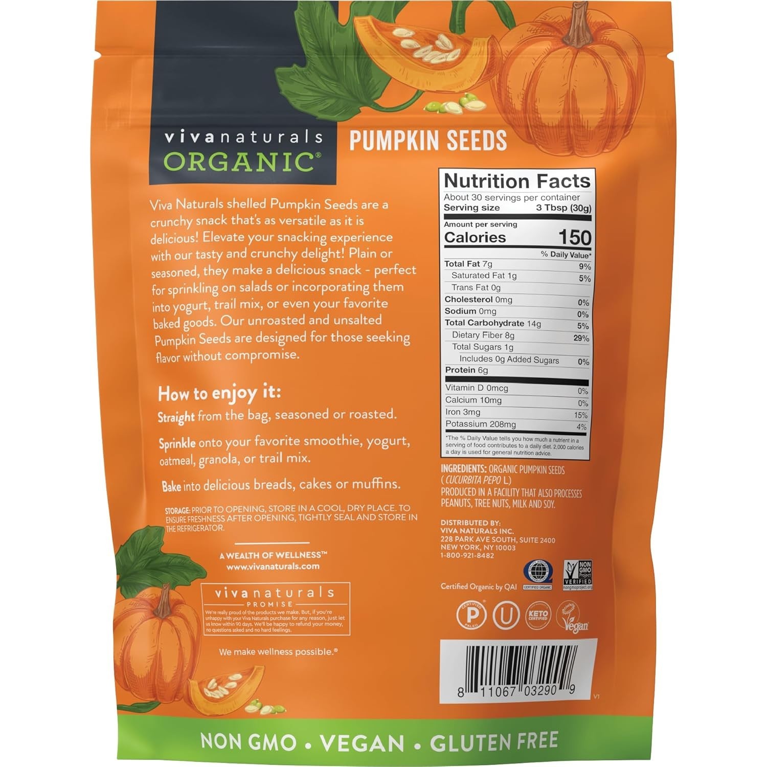 32 oz Organic Pumpkin Seeds – Nutrient-Rich Superfood, Iron & Fiber Source