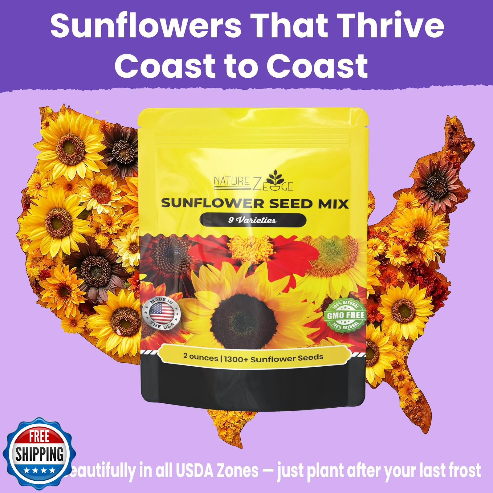 NatureZ Edge 1300+ Sunflower Seeds Garden Variety Pack, Bulk Sunflower Seeds