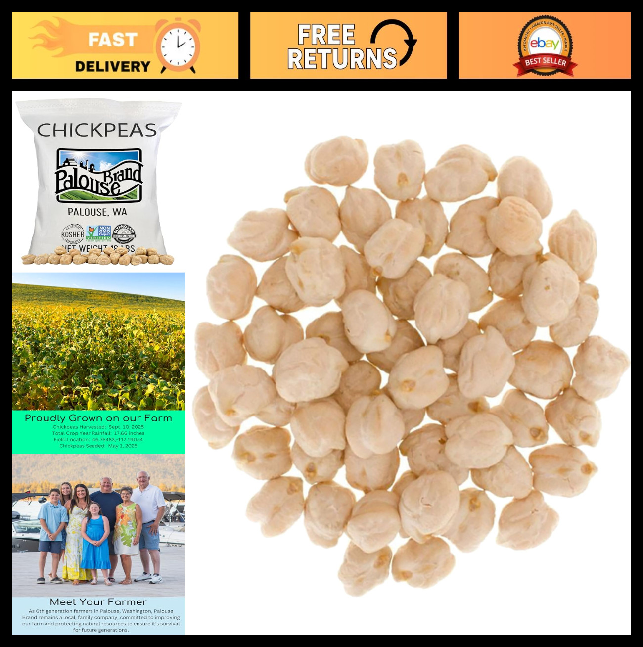 Certified Glyphosate Residue Free Chickpeas | Non-GMO Garbanzo Beans 18 lbs | US