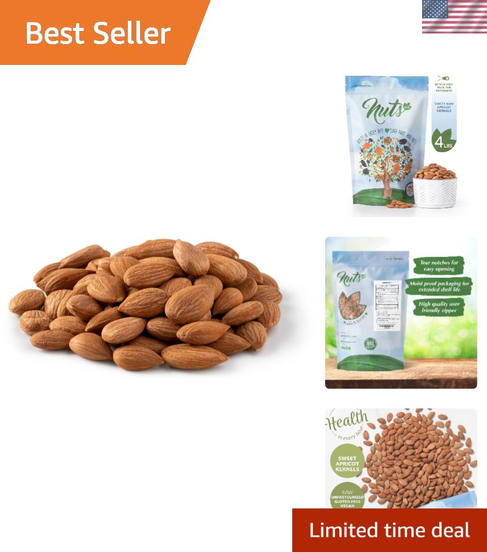 Premium 4 LB Sweet Apricot Kernels Seeds – Unpasteurized & Raw | Packed in USA
