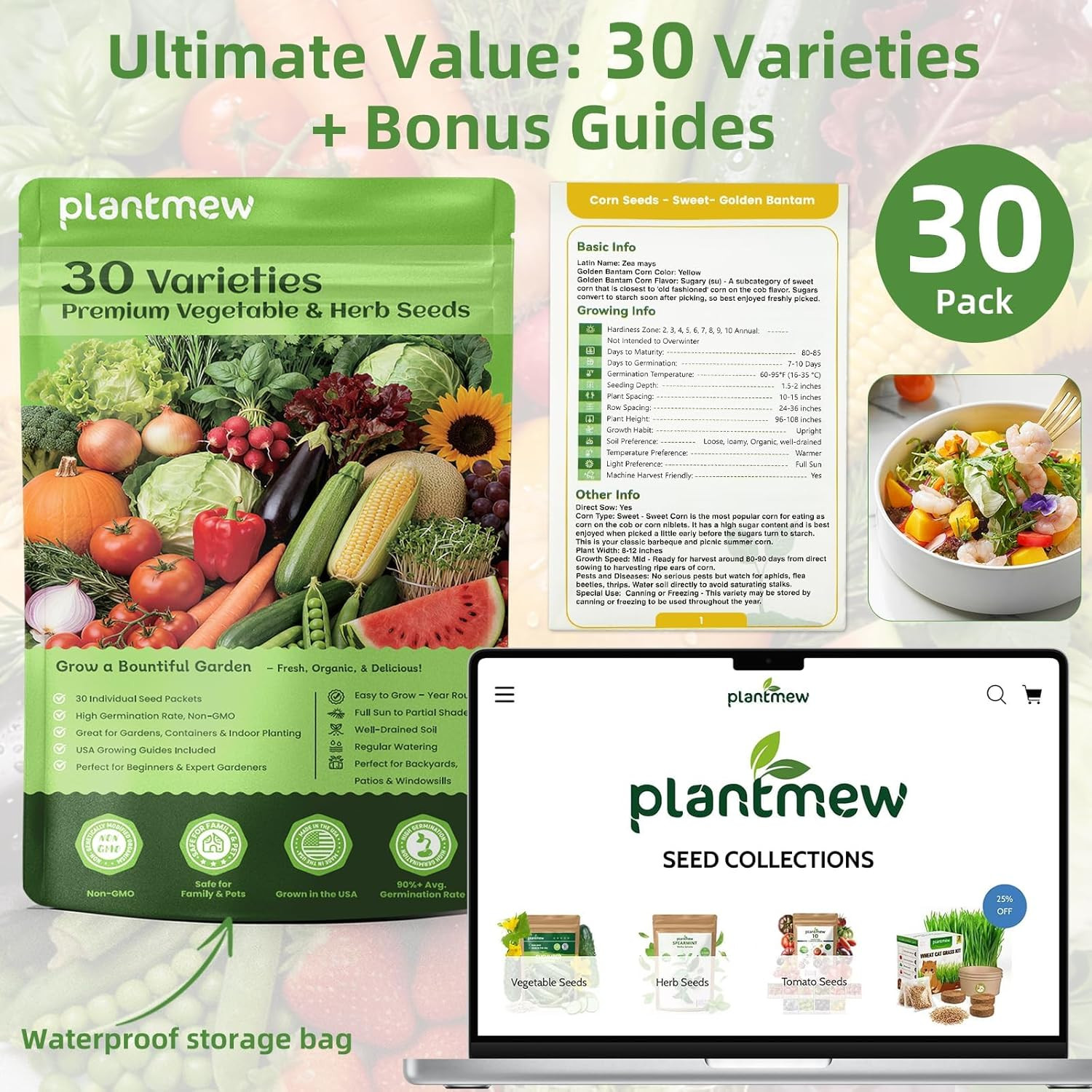 Seed Vault Heirloom Vegetable Seeds Kit, 15,000+ Non-GMO, Survival Gear
