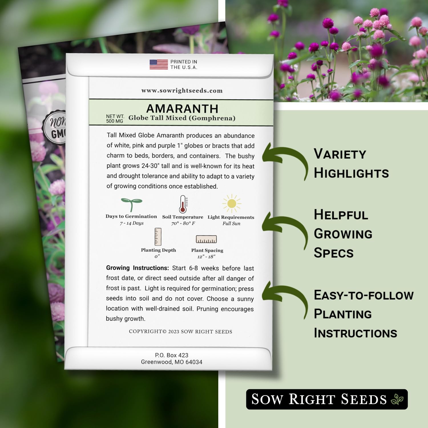 – Tall Mixed Globe Amaranth Seeds for Planting – Non-GMO Heirloom Packet with…