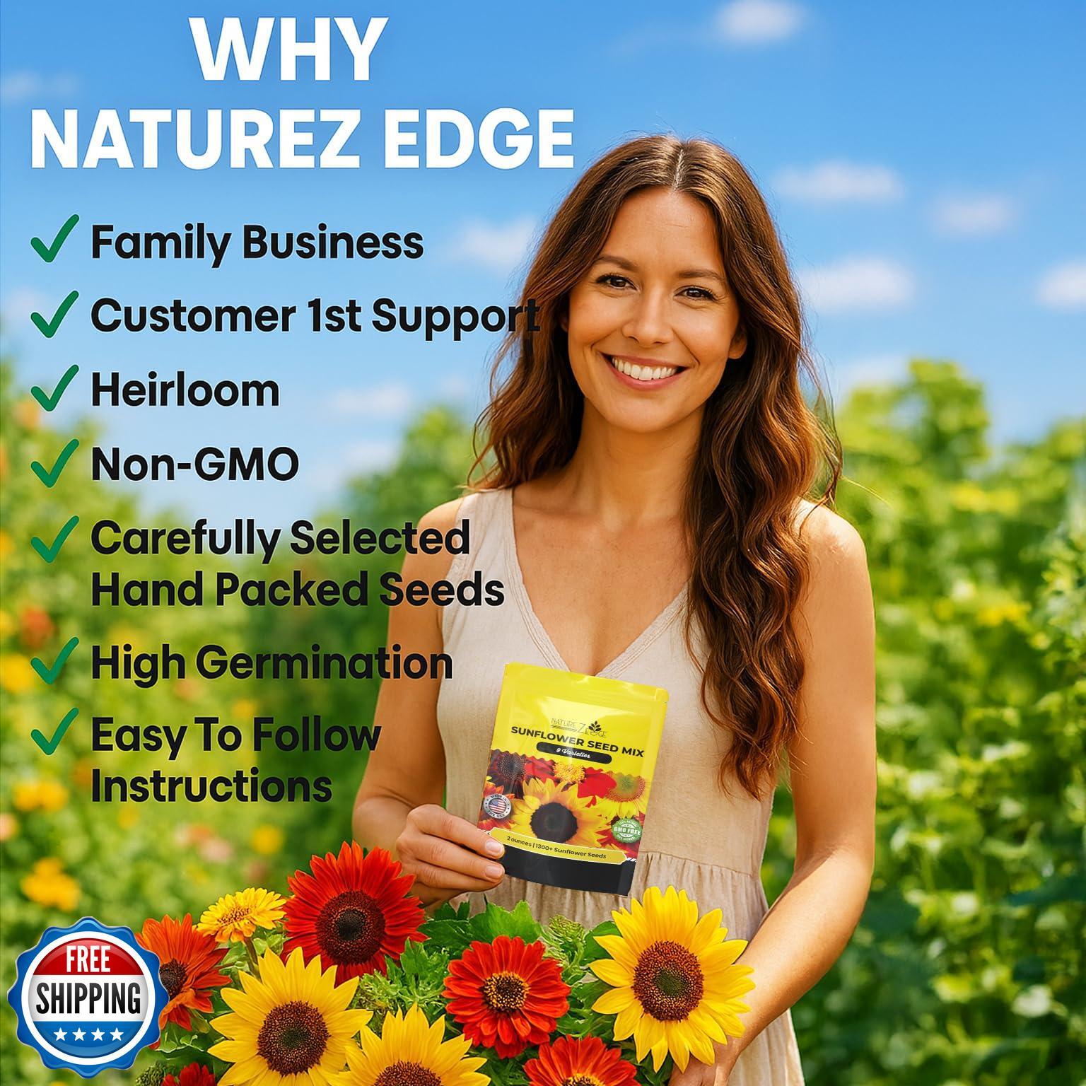 NatureZ Edge 1300+ Sunflower Seeds Garden Variety Pack, Bulk Sunflower Seeds