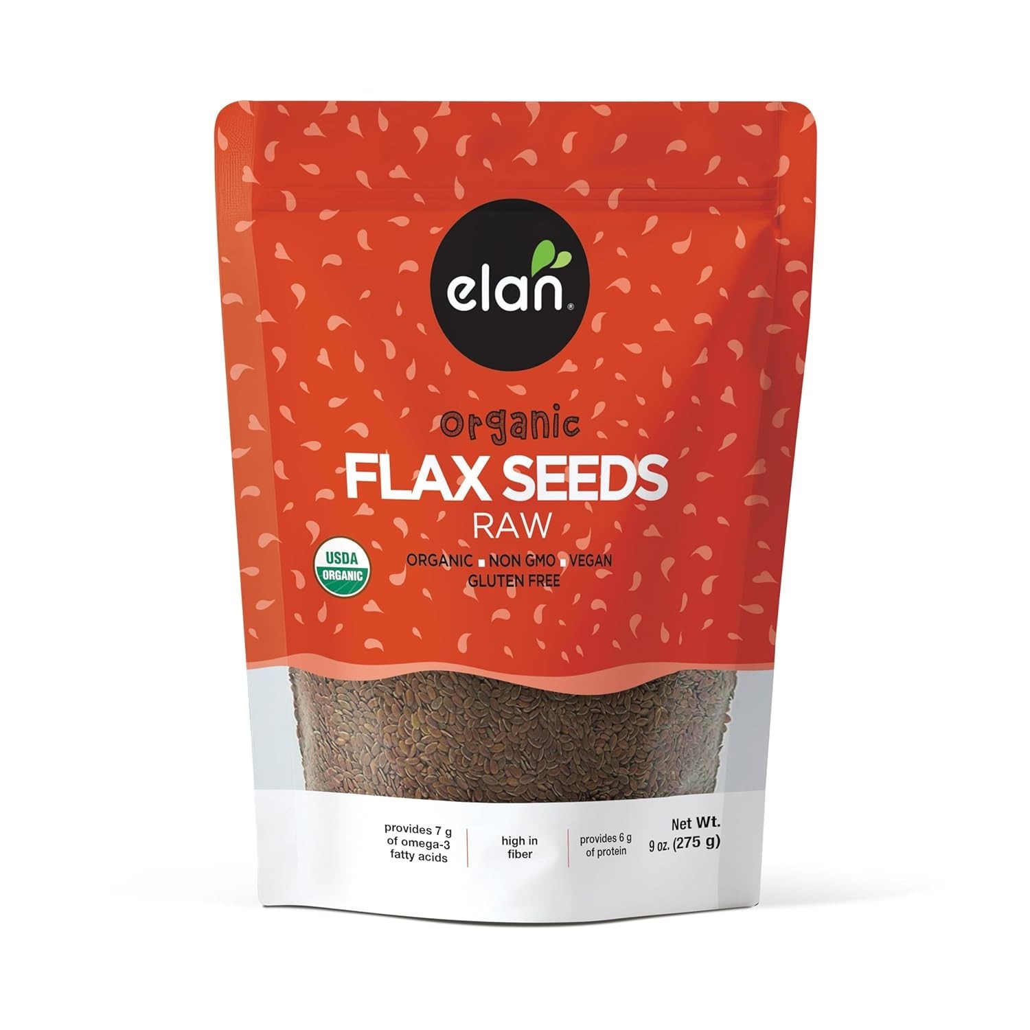 Elan Organic Flax Seed, 9 Oz, Whole Seeds, Raw Seeds, Non-Gmo, Vegan, Gluten-Fre
