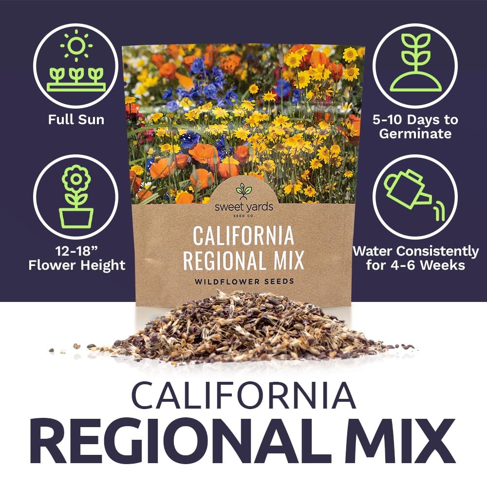 California Wildflower Seed Mix – 1 Ounce Bulk Packet – 7,000 Native Seeds
