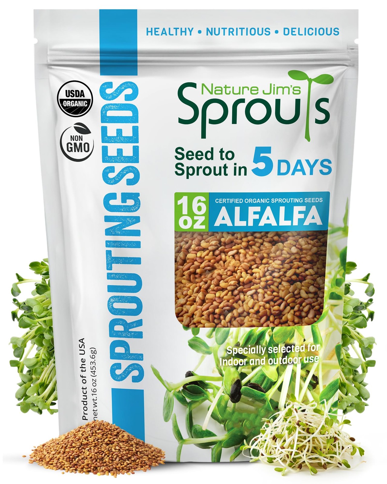 Nature Jims Sprouts Alfalfa Seeds – Non-GMO Organic Sprout for Growing & Plantin