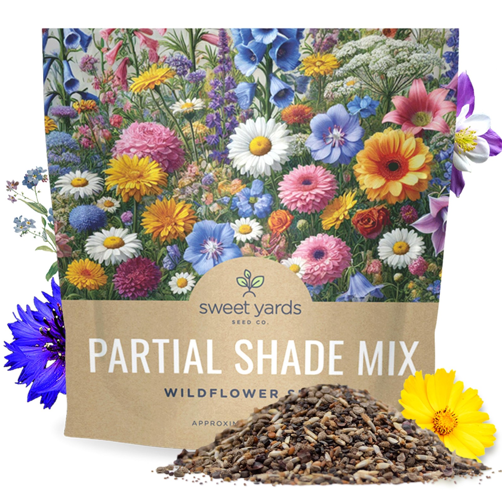 Partial Shade Wildflower Seed Mix – 1 Ounce of 7,000+ Open Pollinated Seeds
