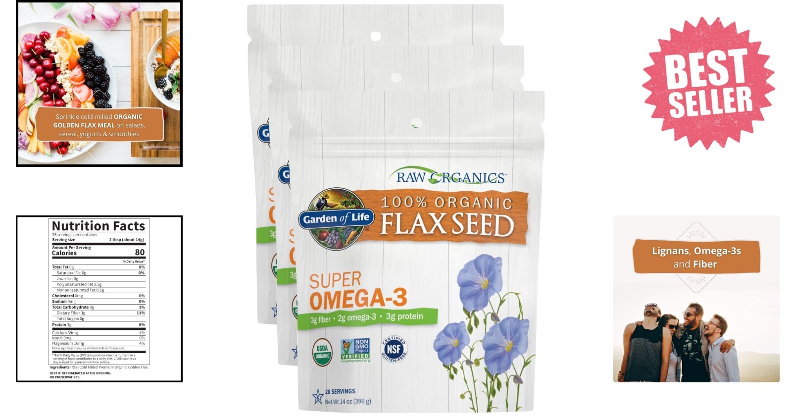 Organic Golden Flaxseed Meal, 2g Omega 3 – Versatile Nutritious Addition 3 Pack