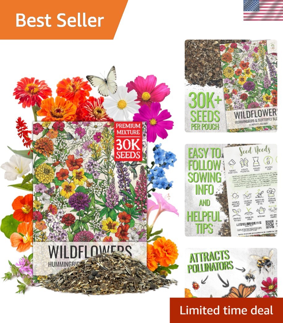 Butterfly & Hummingbird Wildflower Seed Mix – 2 oz, 23 Colorful Varieties