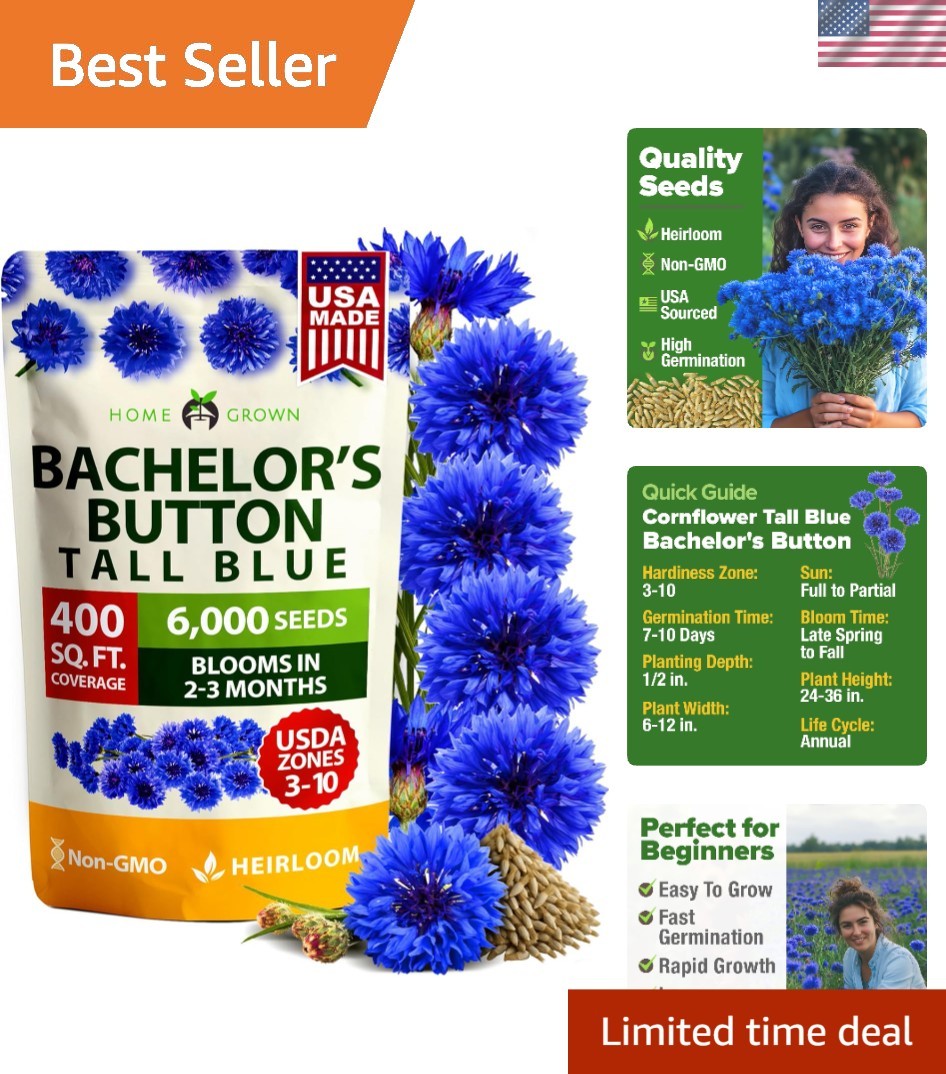 Stunning 6000 Count Bachelor Button Seeds – Pollinator-Friendly Heirloom Variety