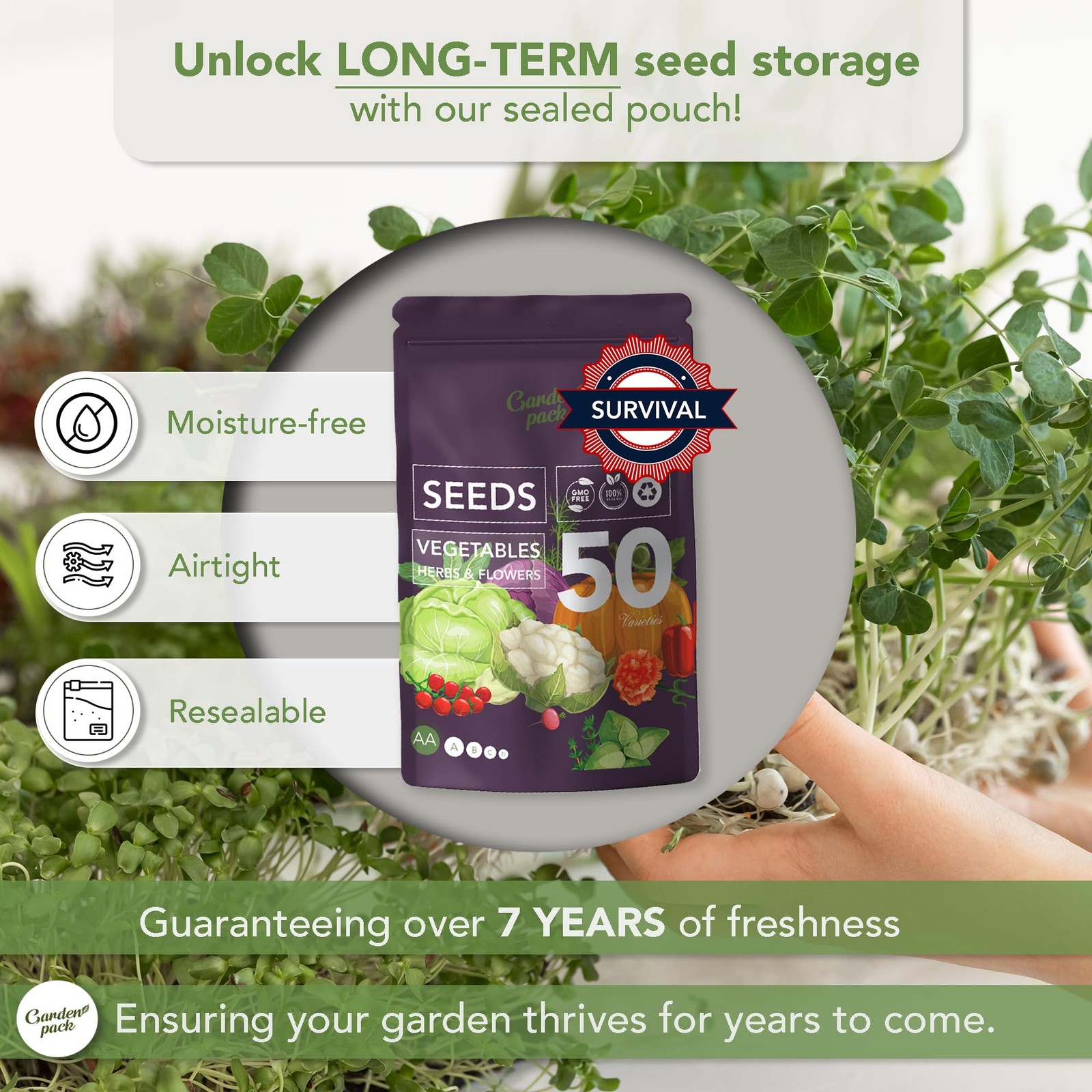 Vegetable Seeds Pouch – 50 Varieties of Vegetable, Herb & Flower Seeds for Pl…