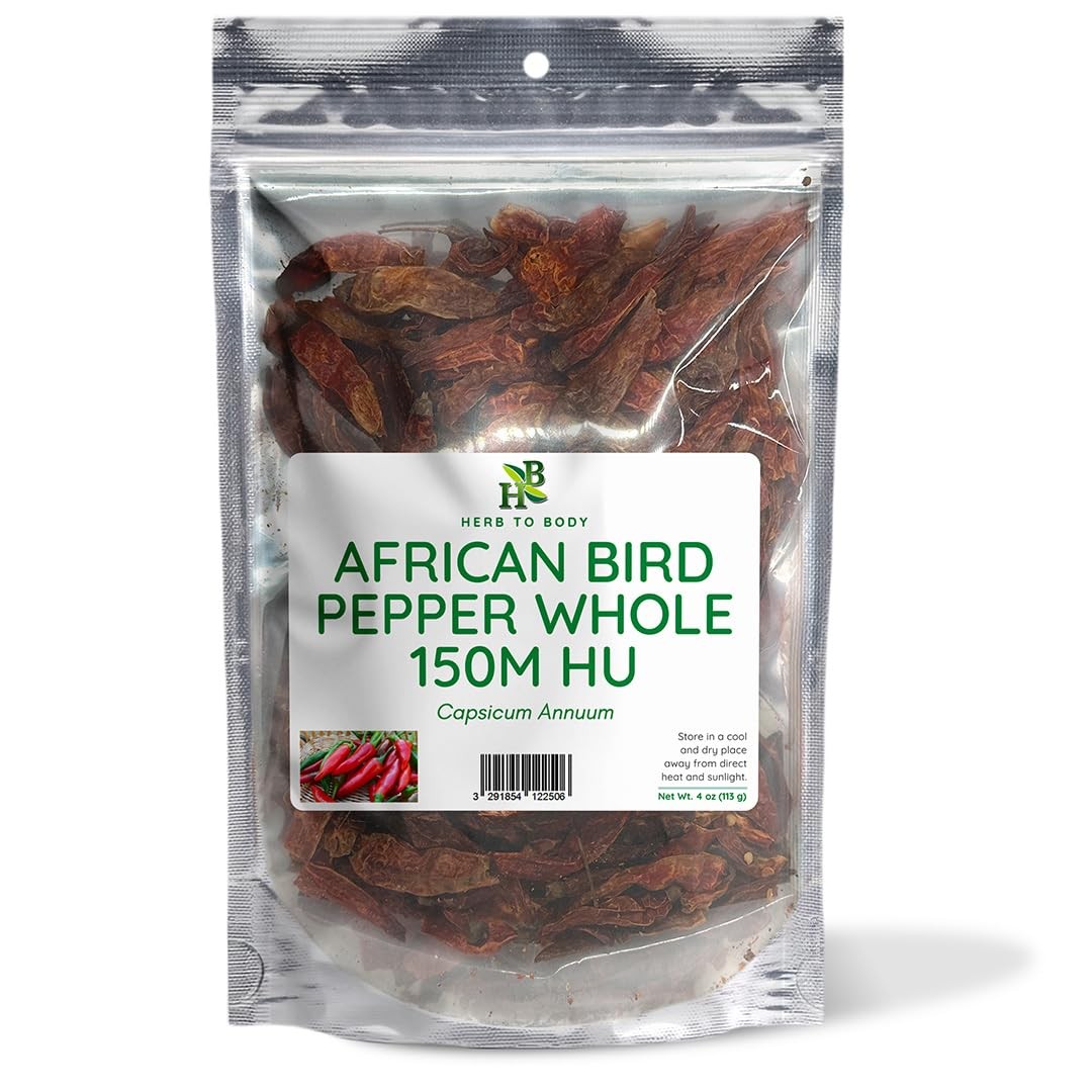 African Bird Pepper Whole – 4oz, 150M HU Capsicum Annuum, Authentic Dried Red…