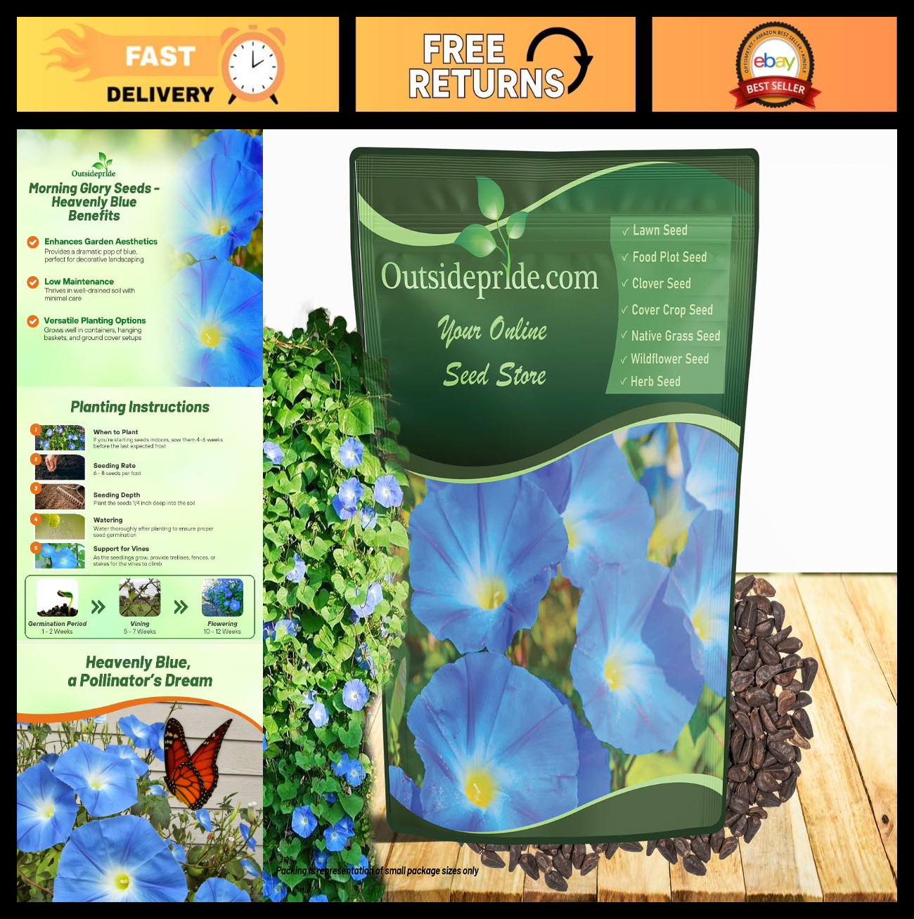 Heavenly Blue Morning Glory Seeds – 1 lb Annual Climbing Vining Flower Seeds for