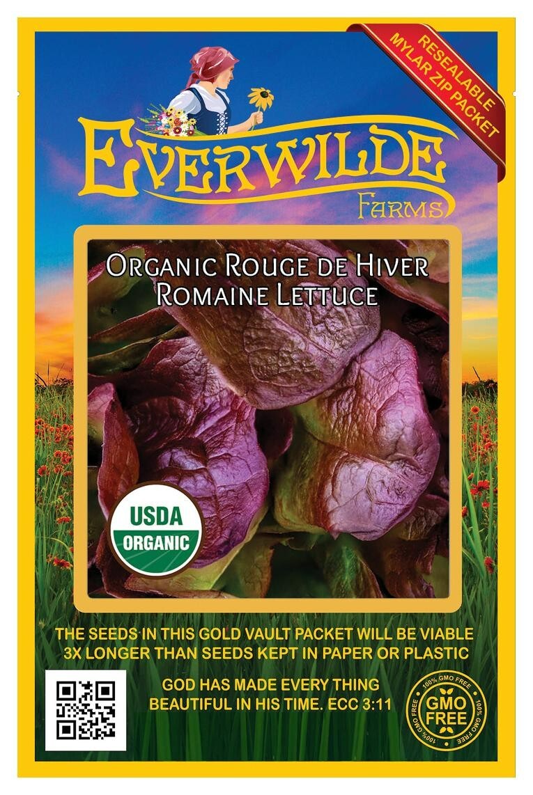 500 Organic Rouge de Hiver Romaine Lettuce Seeds – Everwilde Farms Mylar Packet
