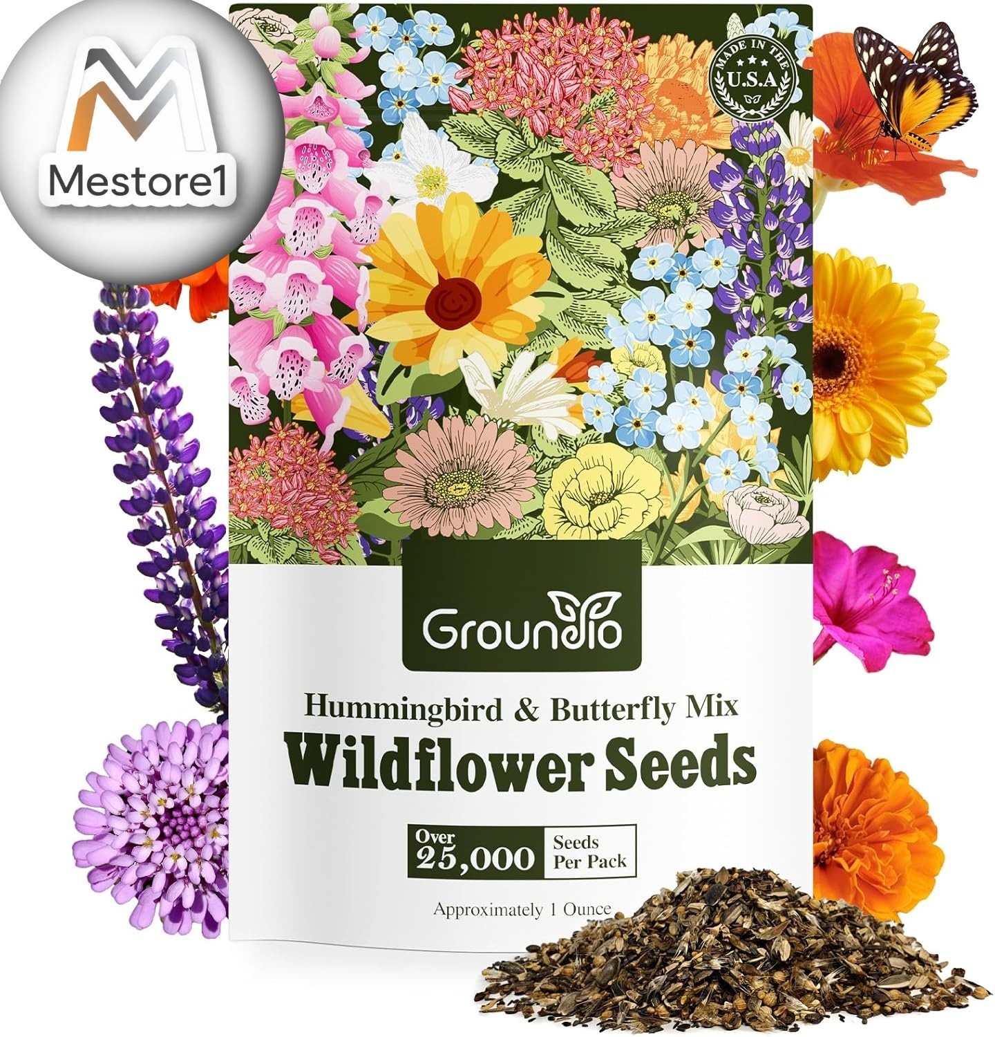 Wildflower Seeds Hummingbird and Butterfly Mix 1 Ounce, No Filler, 24 Varieties