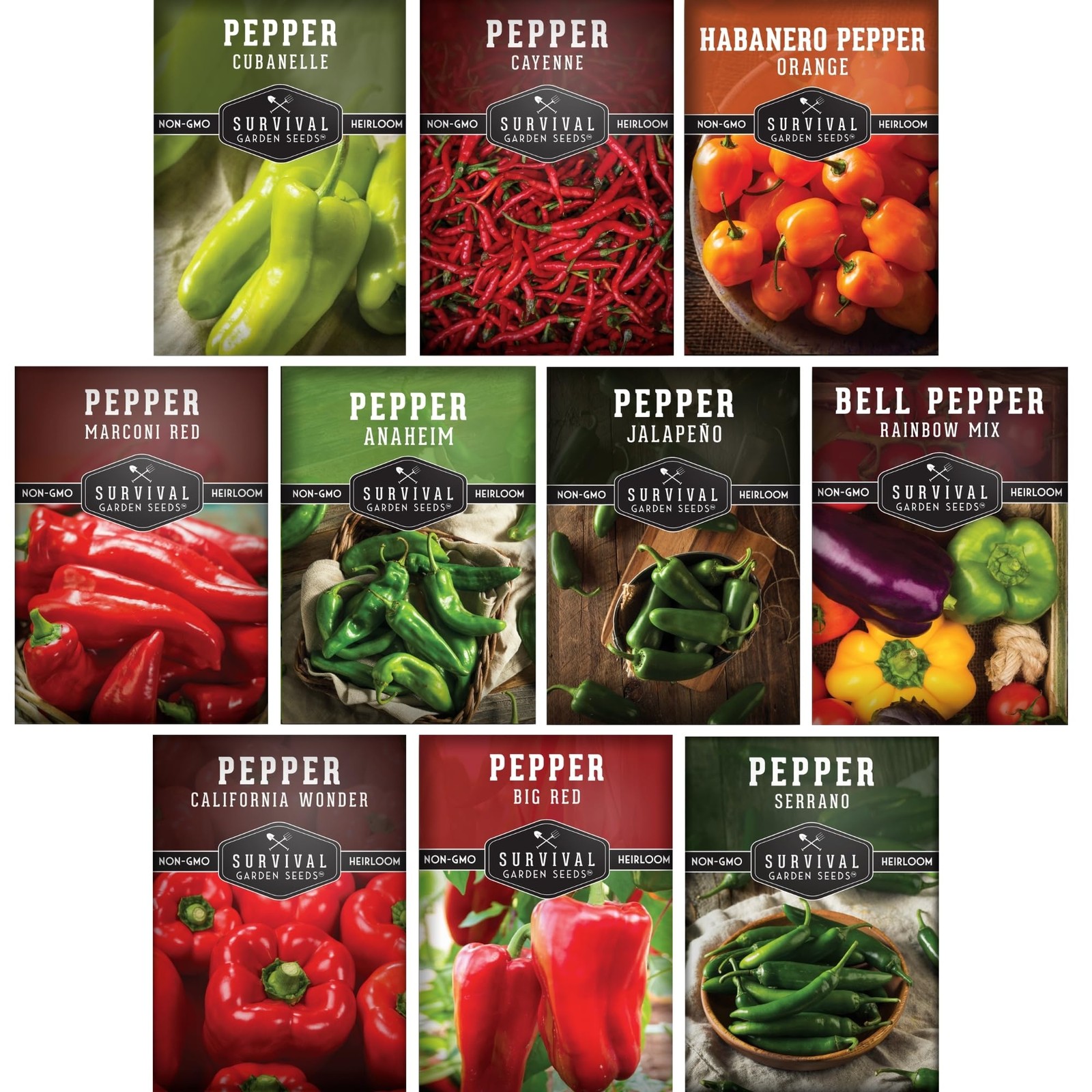 10 Pepper Seed Packs for Planting | Jalapeño, Serrano, Cayenne, Bell, Habaner…