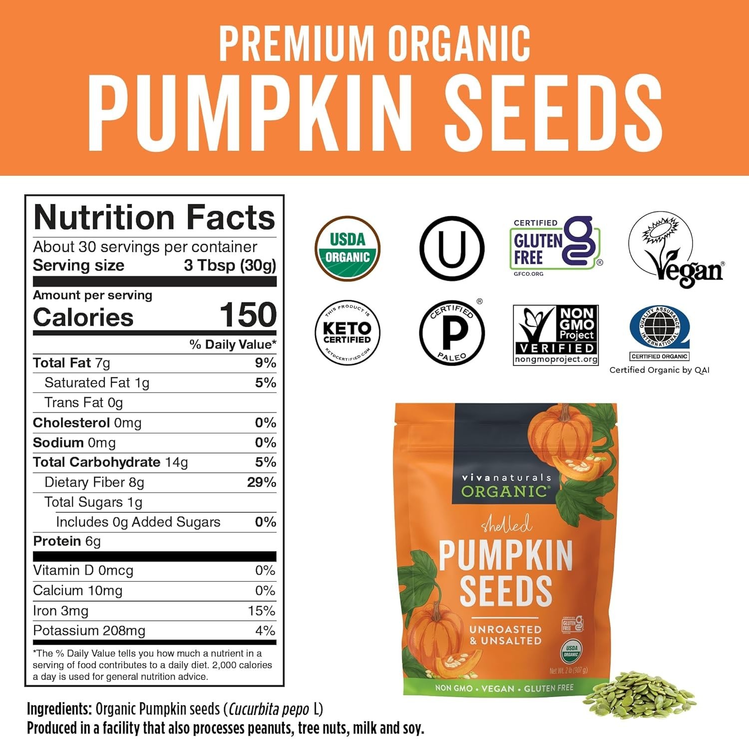 32 oz Organic Pumpkin Seeds – Nutrient-Rich Superfood, Iron & Fiber Source
