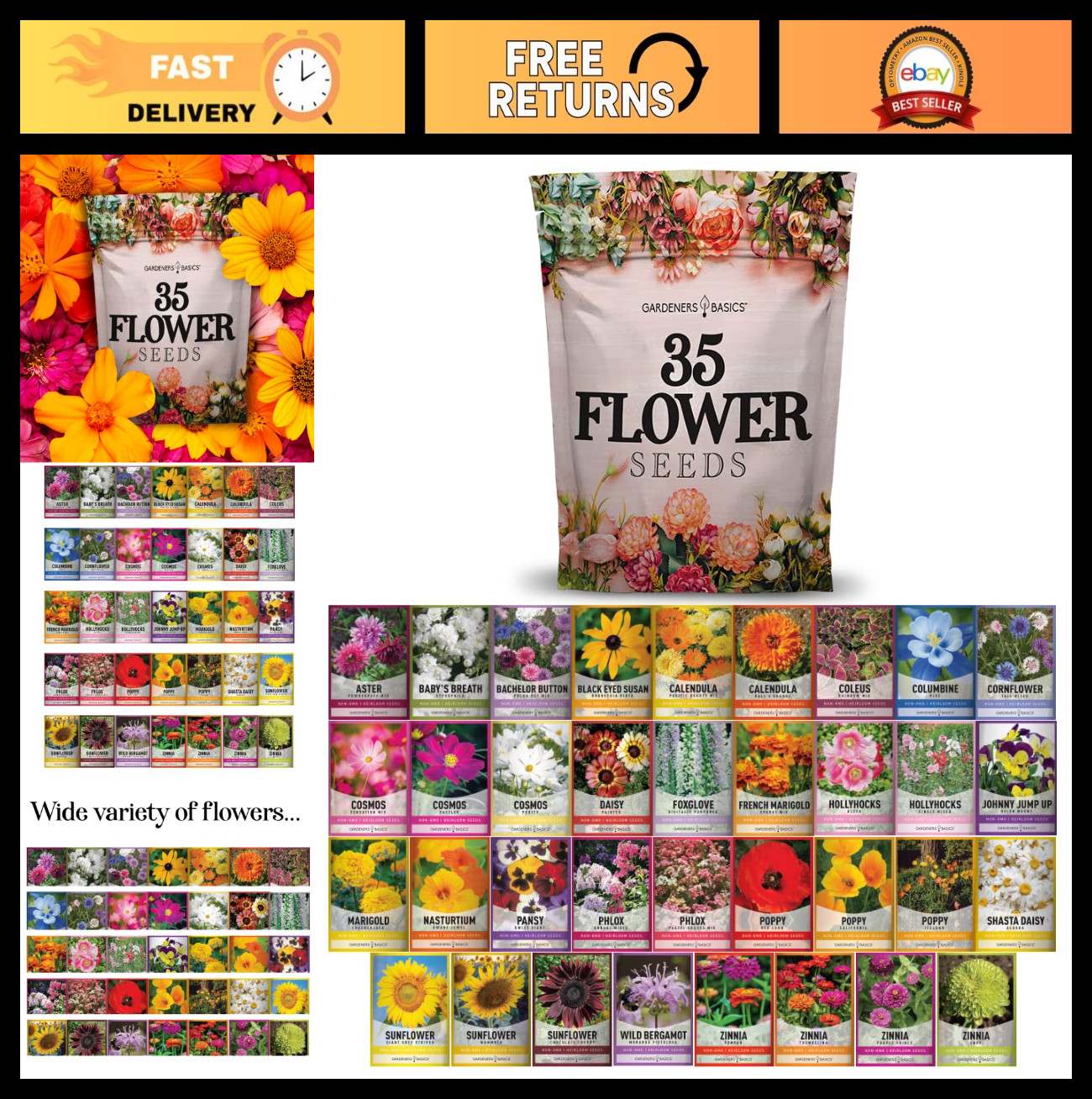 35 Flower Seed Packets for Planting – Perennial, Annual & Wildflower Seeds for B