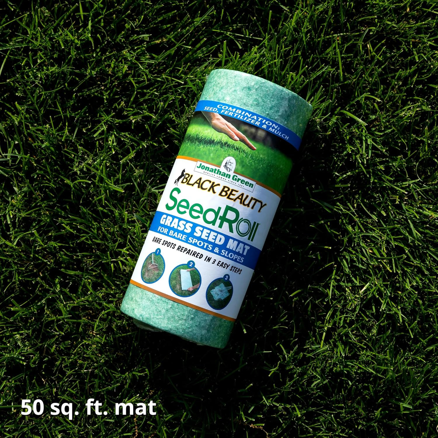 (10410) Black Beauty Seedroll Grass Seed Mat – Cool Season Lawn Seed, Fertilizer
