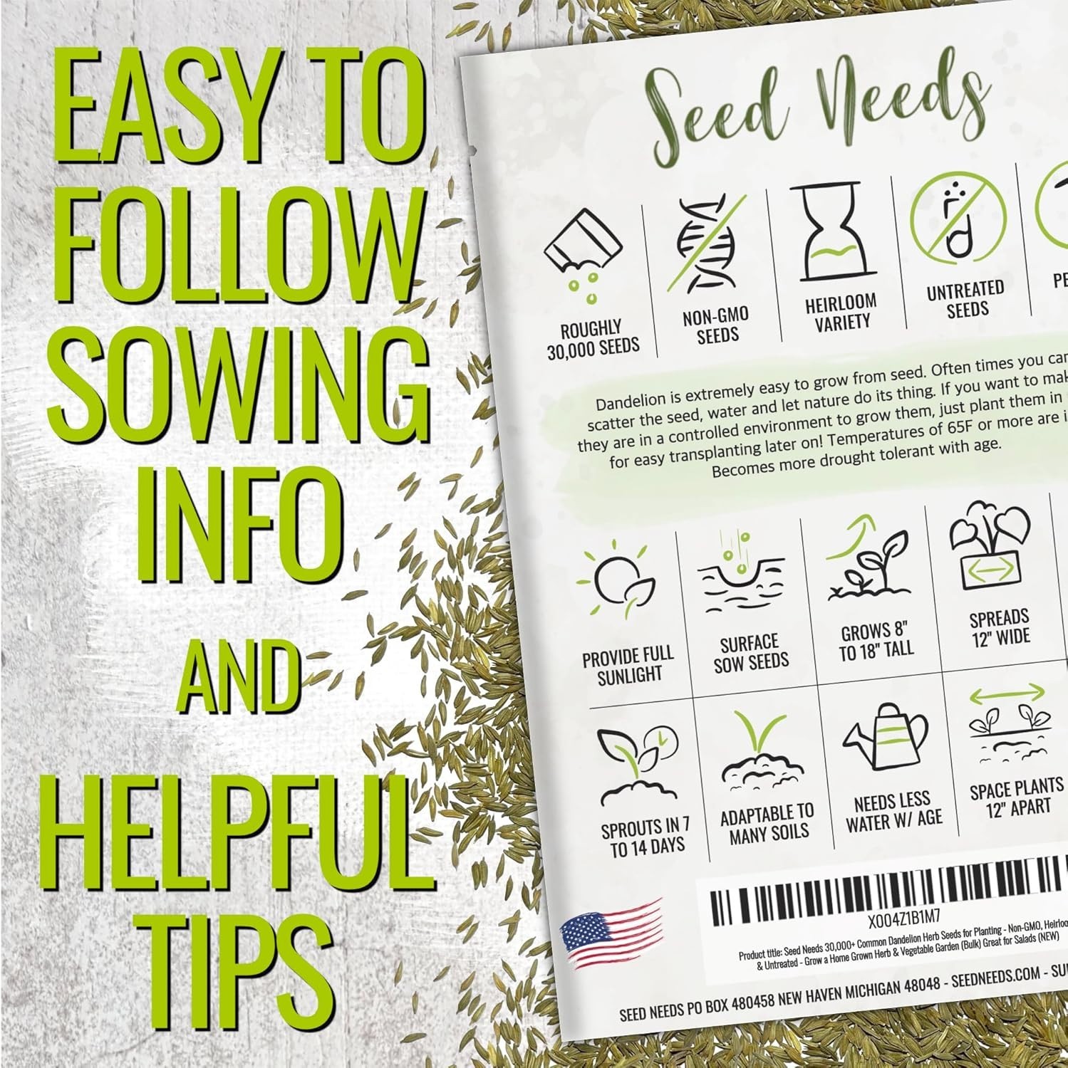 Seed Needs 10,000+ Common Dandelion Herb Seeds for Planting – Non-GMO, Heirloom