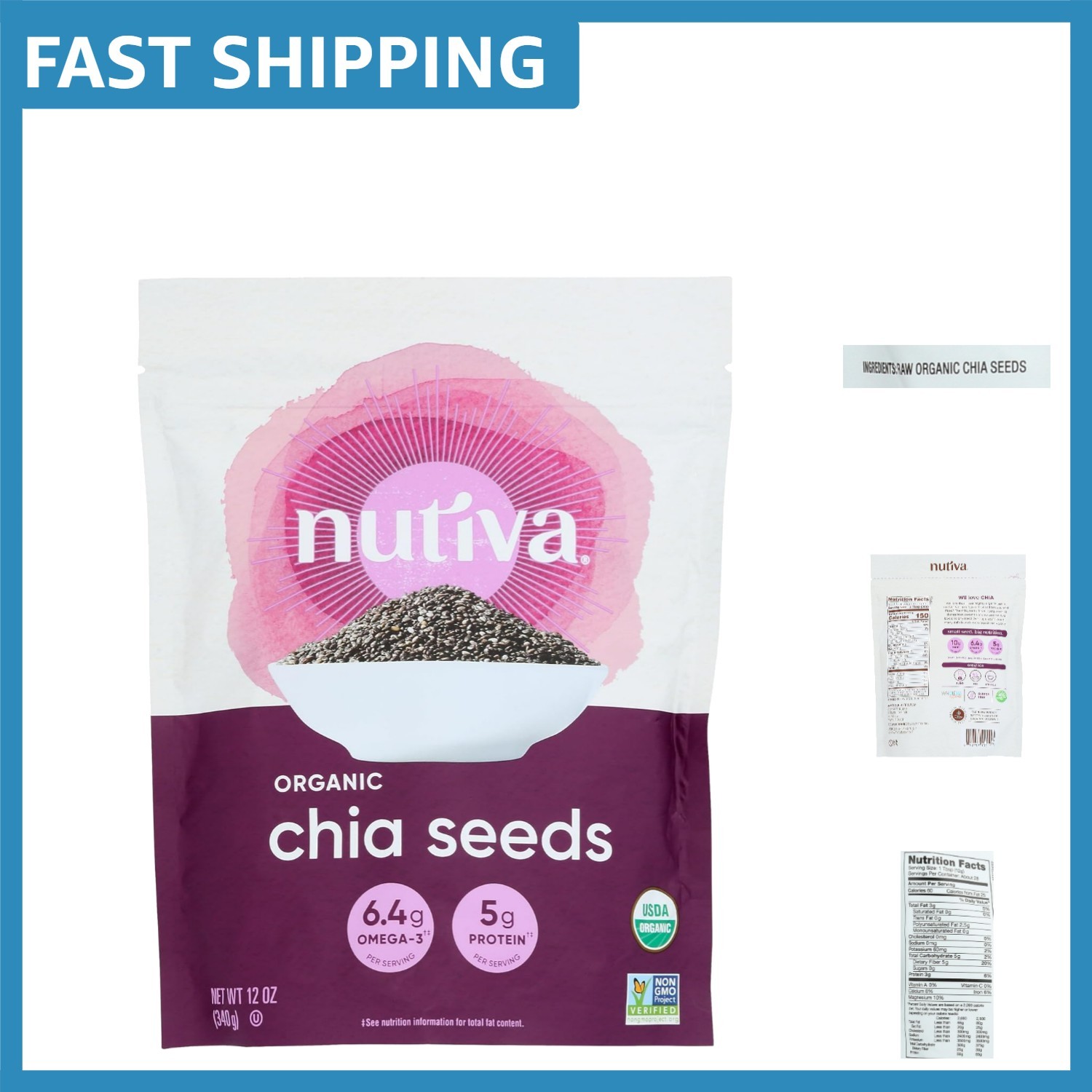 Nutiva Organic Black Chia Seeds – 12 Ounce Superfood for Energy & Wellness