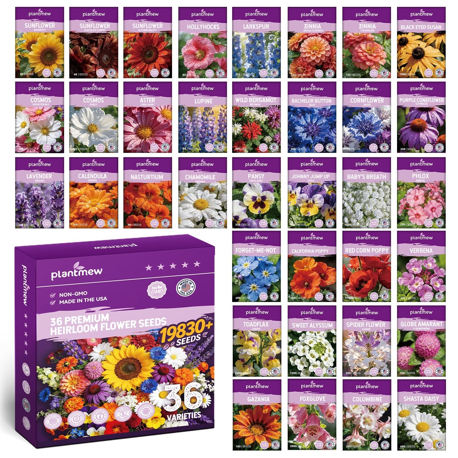 Wildflower Seed Mix 1/2 lb – 19830+ Non-GMO Annual & Perennial Seeds for Garden