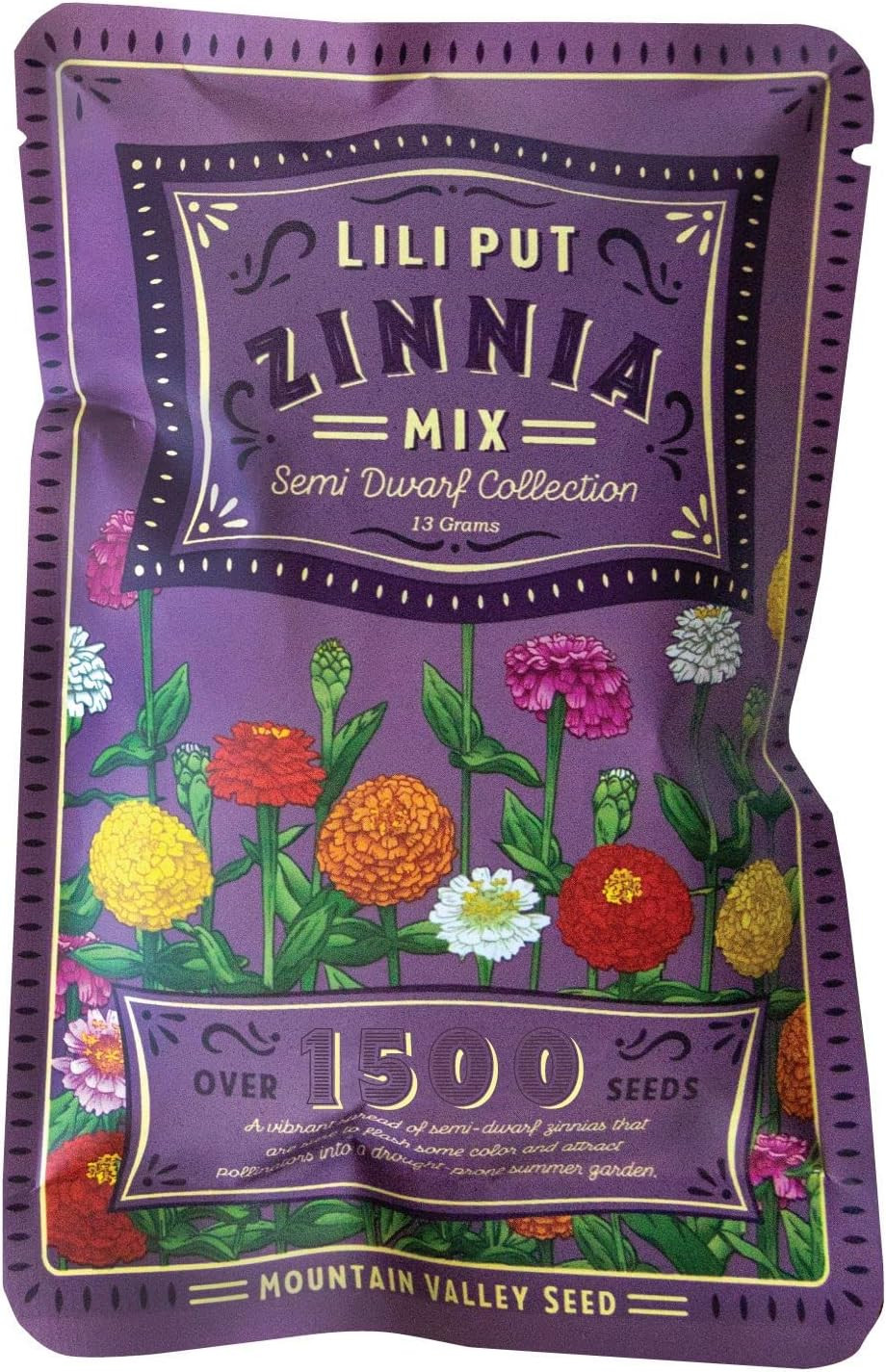 Zinnia Seeds for Planting Outdoors – ~1,500 Lilliput Semi-Dwarf Zinnia Seeds – D