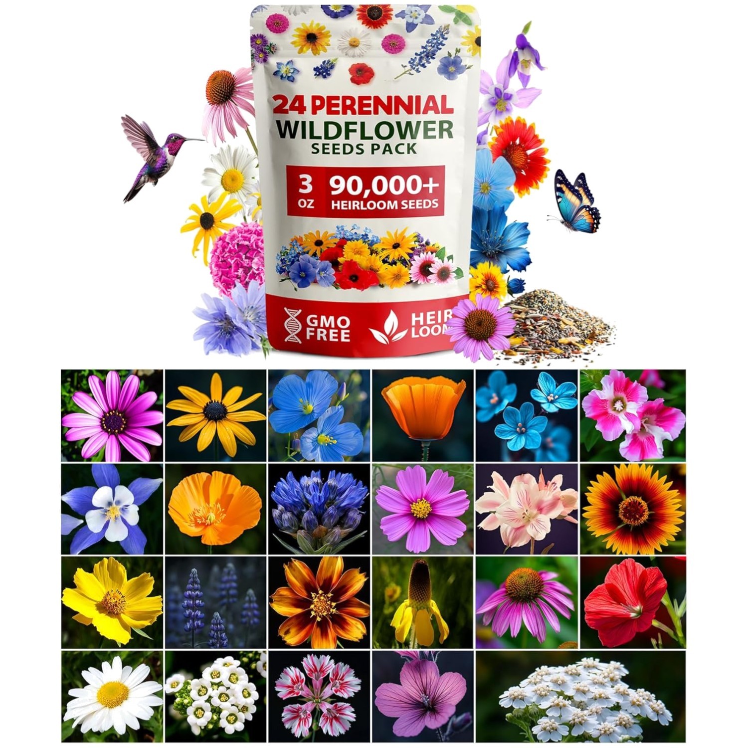 Eco-Friendly Wildflower Seed Mix – Attracts Bees & Butterflies – 3oz Pack