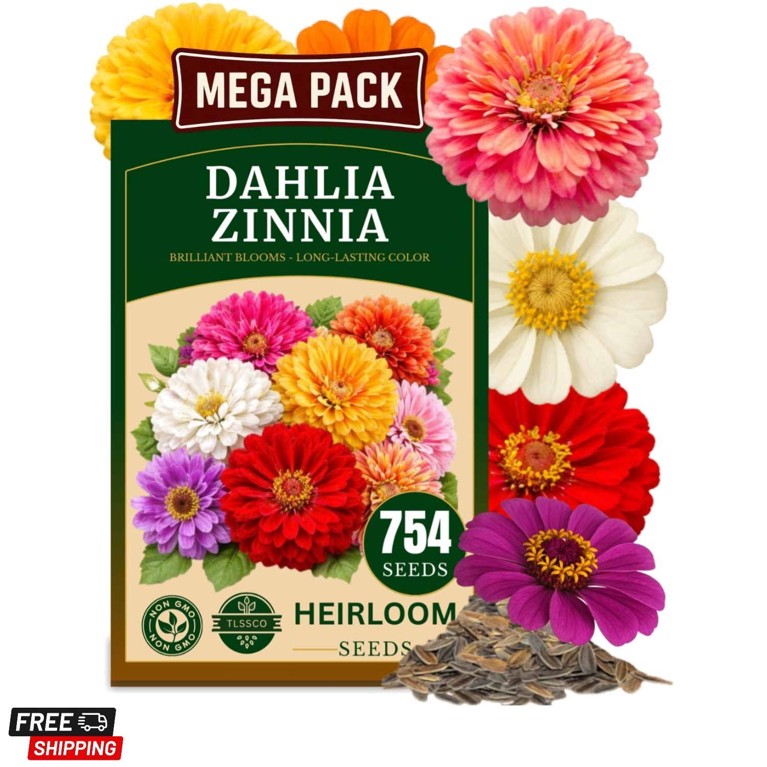 754+ Zinnia Dahlia Seeds, Pack for 2026 Non-GMO Flower Seeds, Vibrant Zinni…