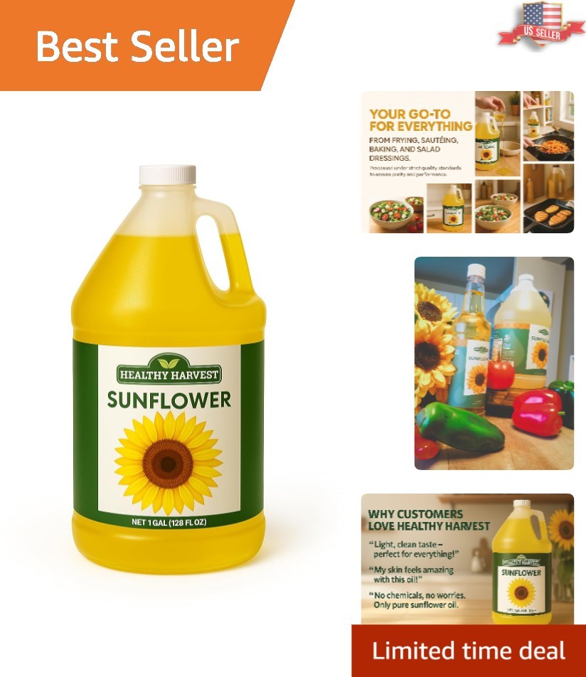 Healthy Cooking Oil – Non-GMO Sunflower Oil with Omega-3 & Vitamin E – 1 Gallon