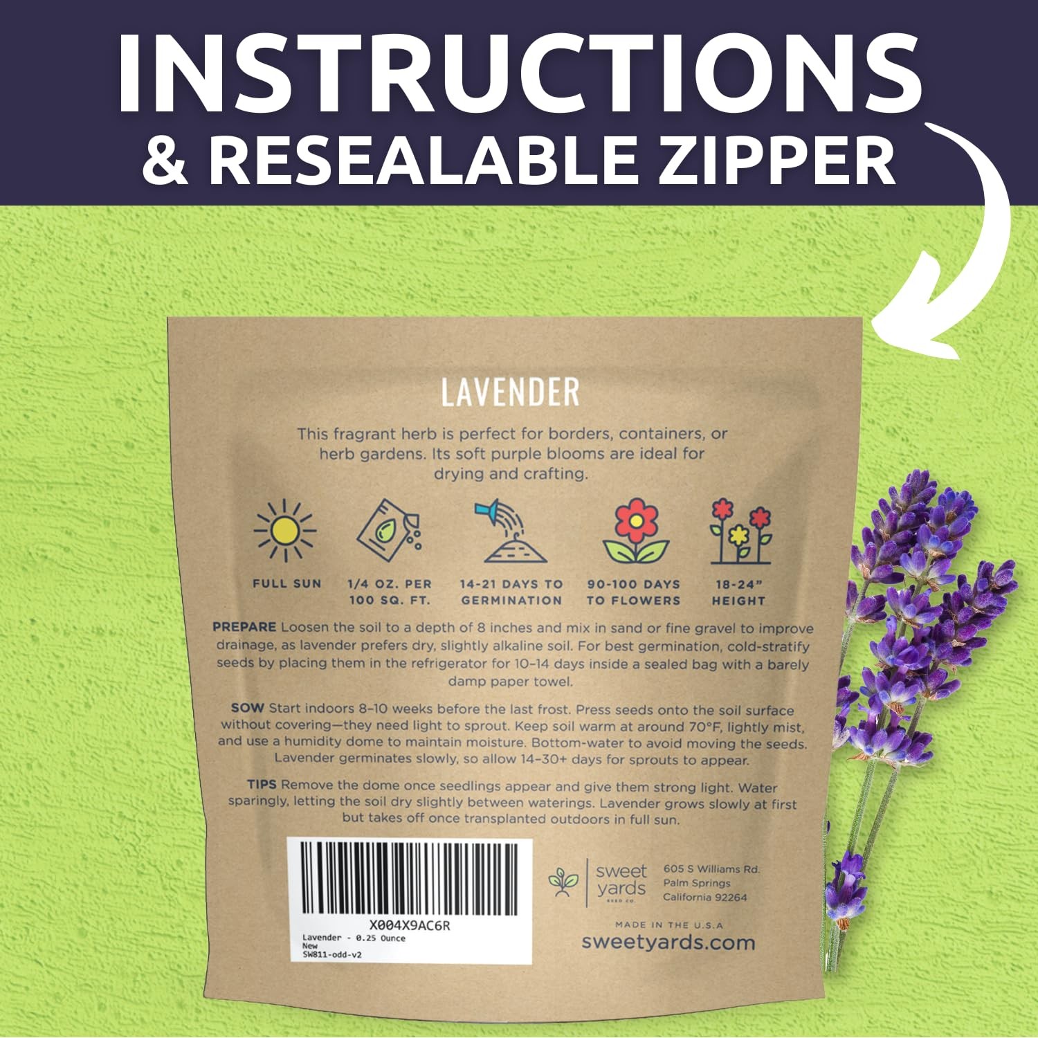 Lavender Seeds – 7,000 Flower Seeds for Planting – 1/4 Ounce Packet