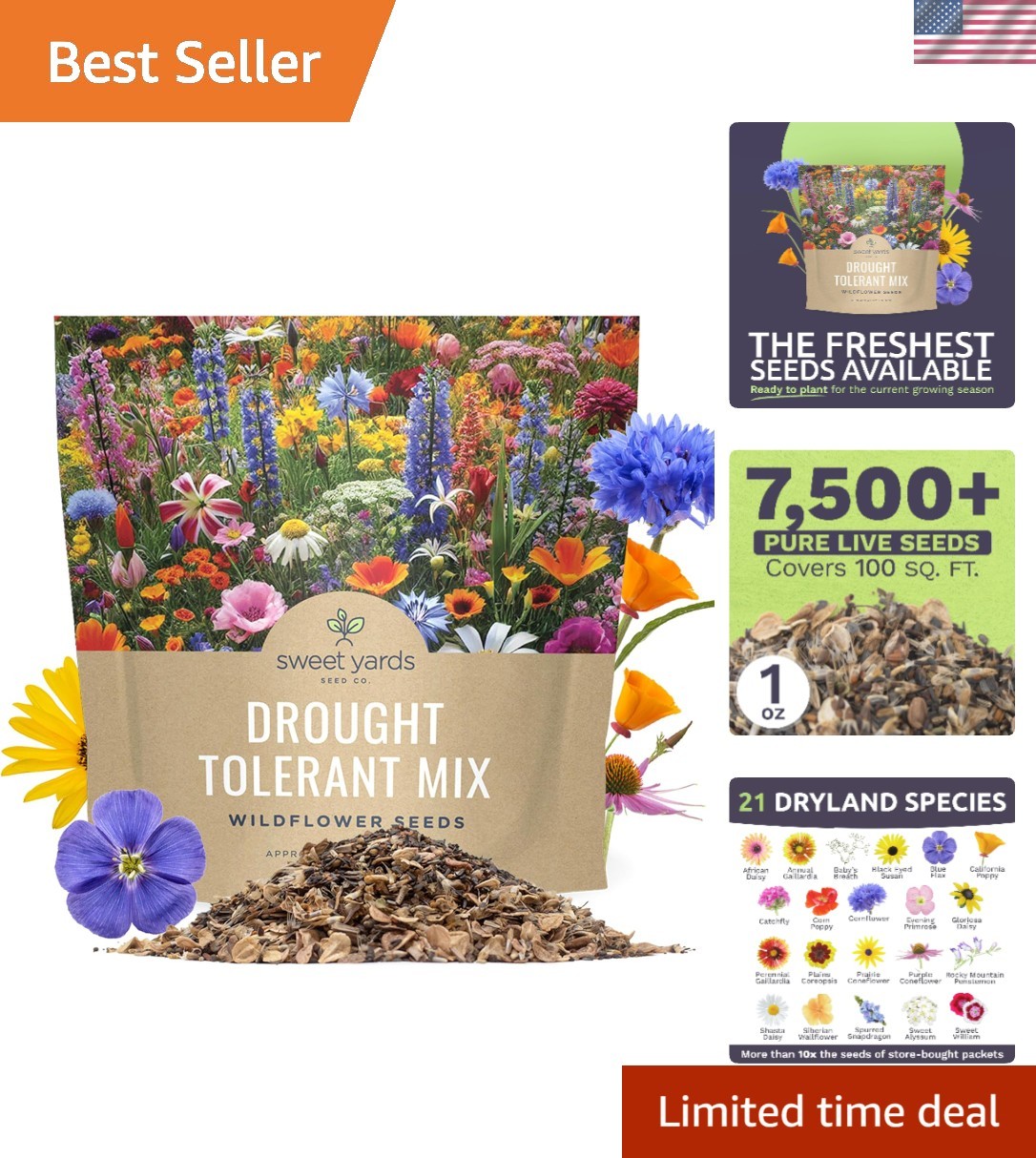 Extra Large Wildflowers Mix – 7,500 Non-GMO Seeds for Vibrant Gardens