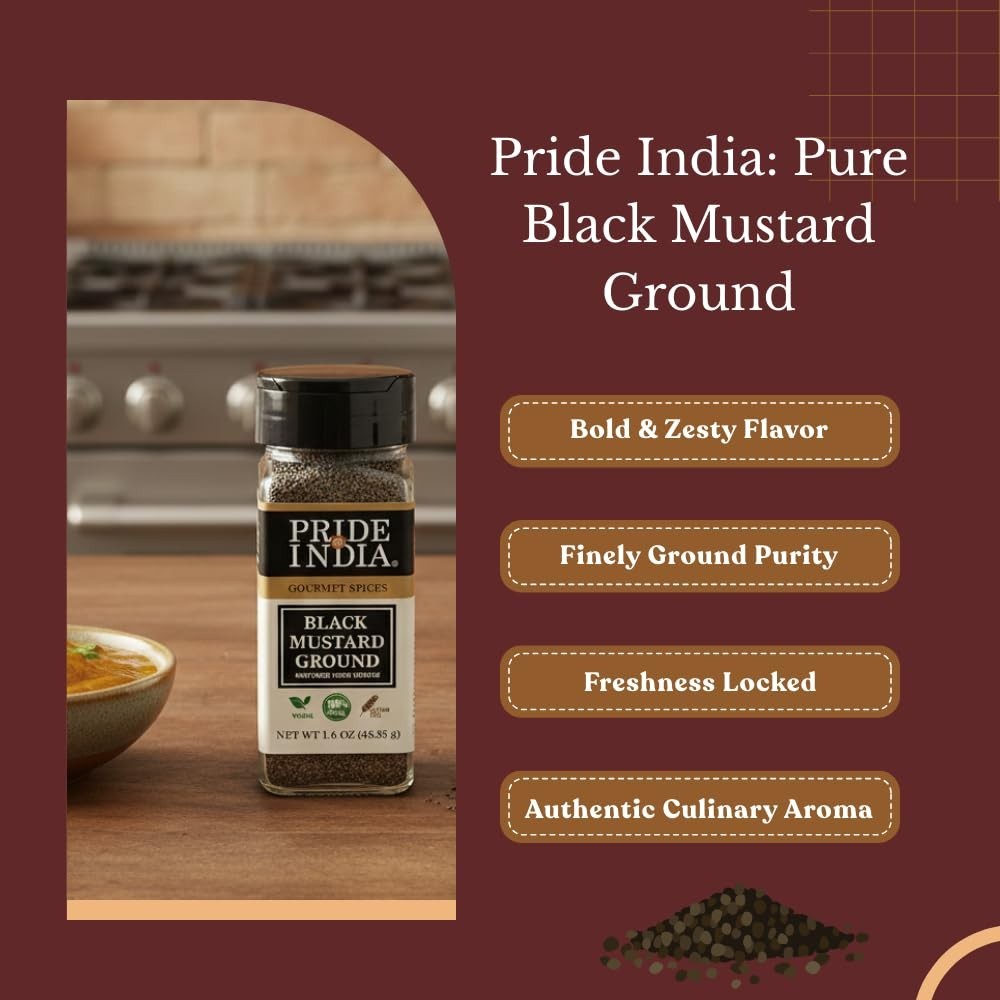 Gourmet Ground Black Mustard Seed – Pungent Flavor in 2.6 oz Easy Sifter Bottle