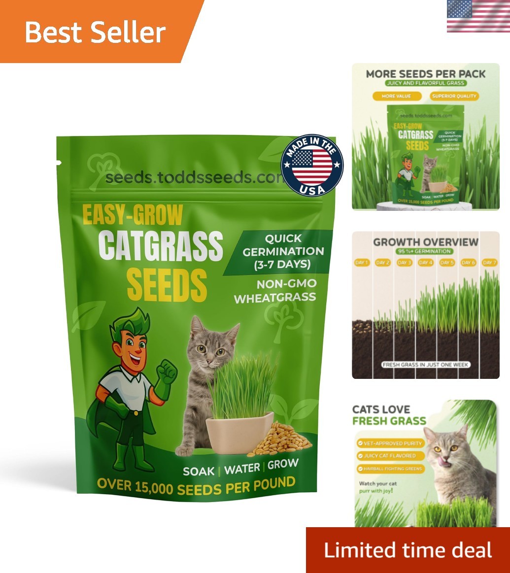 Todd’s 1lb Cat Grass – Easy to Grow, 100% Chemical-Free & Non-GMO for All Breeds