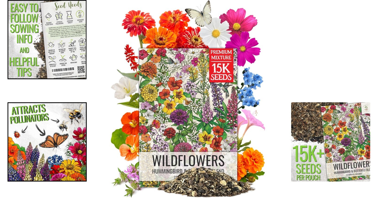 Easy to Grow Flower Seeds Mix – 1 oz, Attracts Pollinators, Colorful Blooms