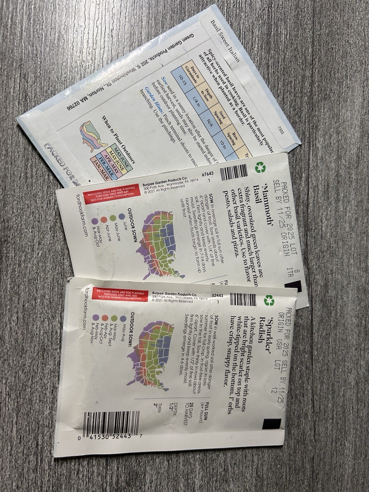 10 Packs Of Seeds Basil, Moss rose, Clarkes Blue, Clemson, Beet, Mammoth, Radish