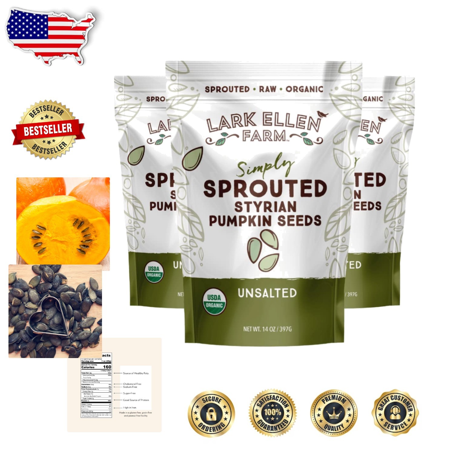 Organic Raw Pumpkin Seeds 42oz Total – Sprouted Pepitas, Non-GMO, Paleo,