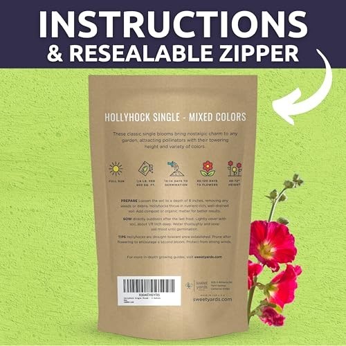 Mixed Color Hollyhock Seeds – 10,000 Bulk Flower Seeds for Planting – 1/4 lb Pou