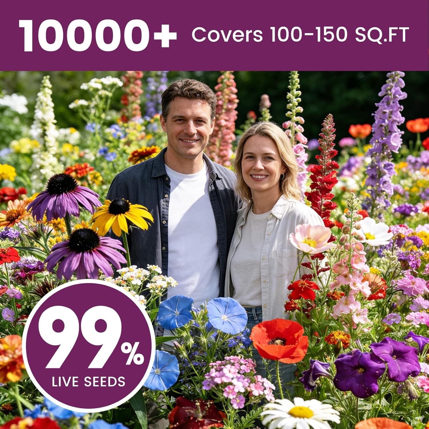 Wildflower Seeds Bulk 10000+, 1.06oz 21 Variety Perennial Mix, Multicolor