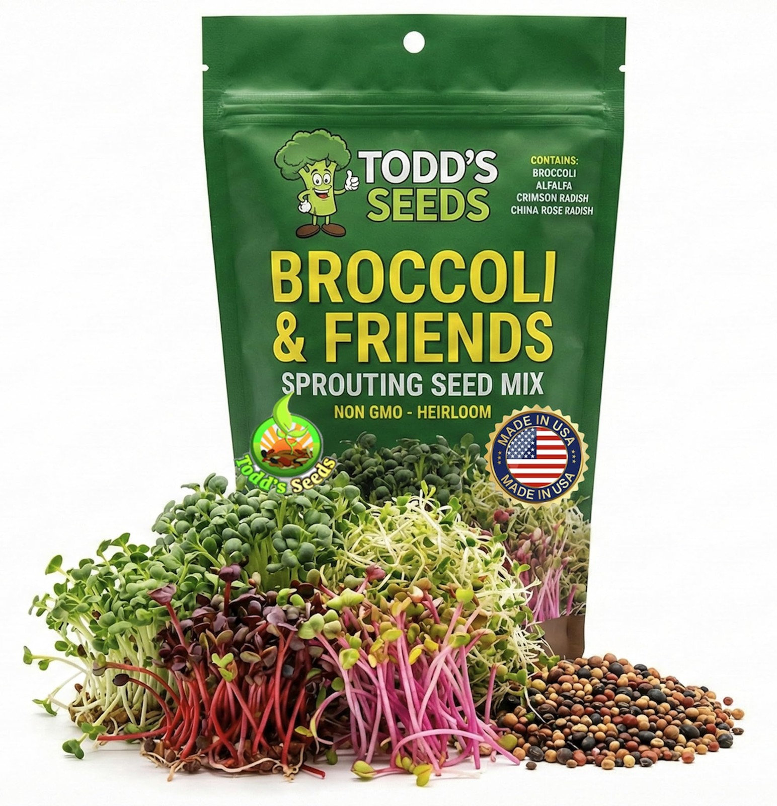 Broccoli and Friends Sprouting Mix: Broccoli, Crimson Clover, Red Radish, Alf…