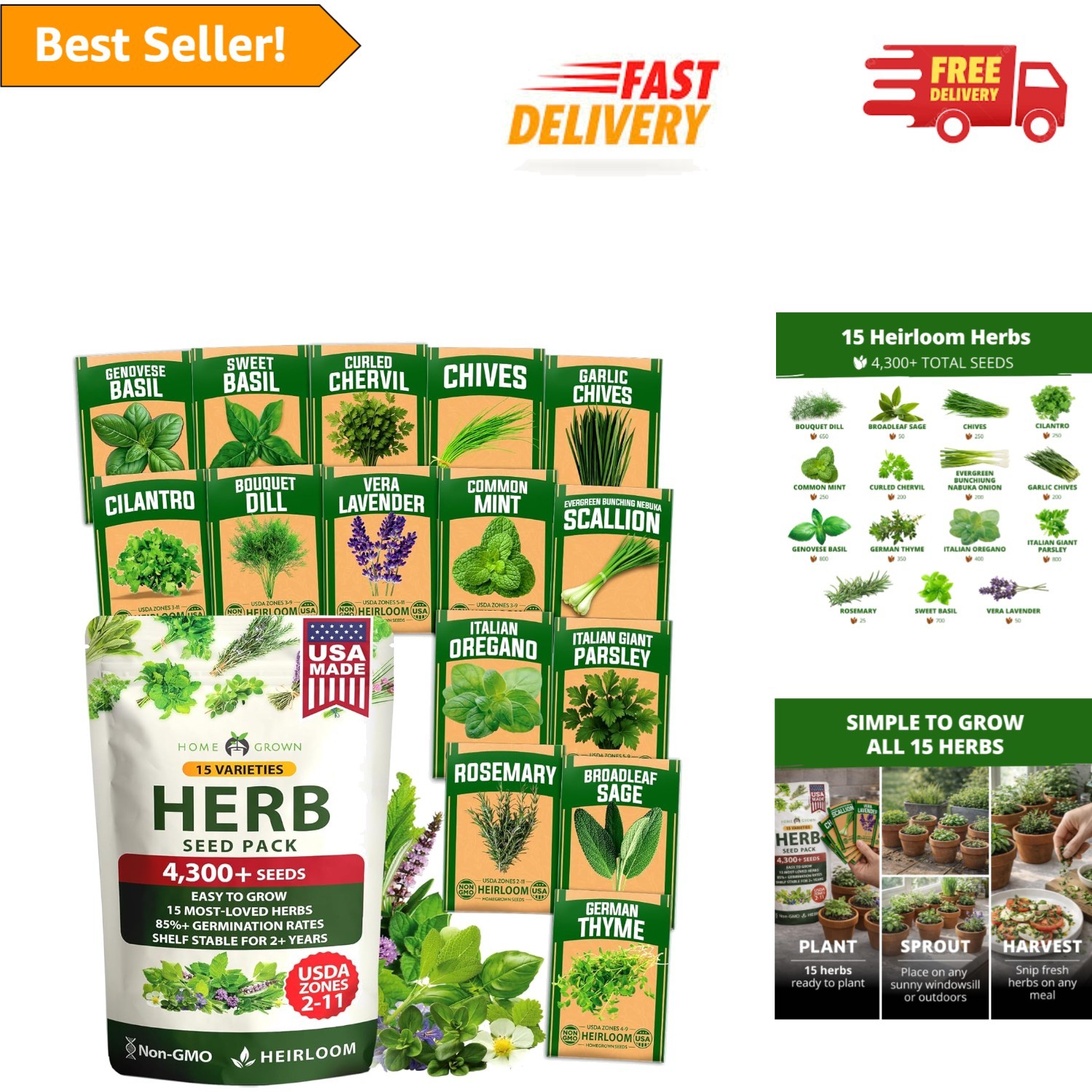 Grow Your Own Culinary Herbs – 15-Pack Heirloom Seeds For Beginners & Experts