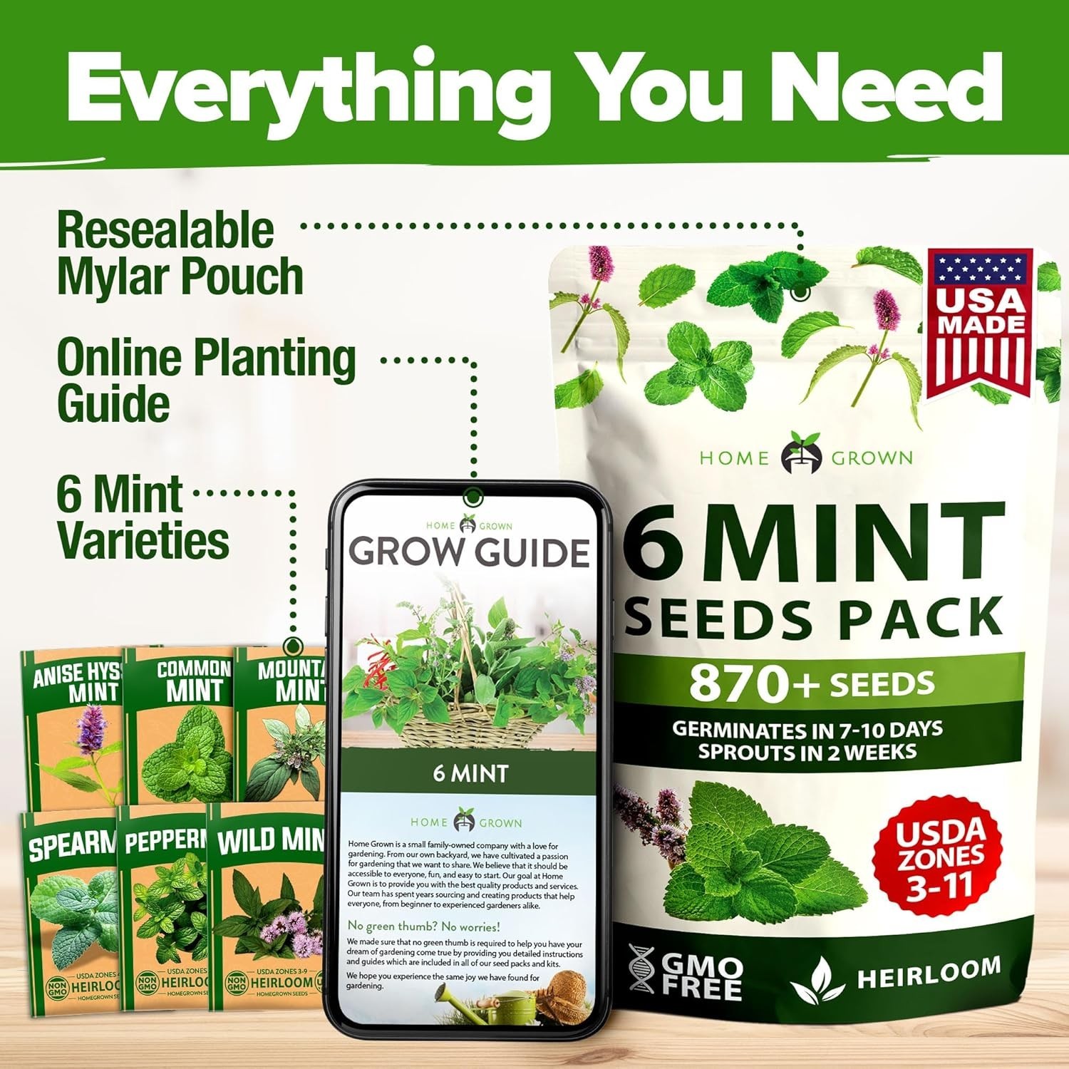 Fresh Mint Seeds Variety Pack – 6 Non-GMO Heirloom Types for -Round Growth