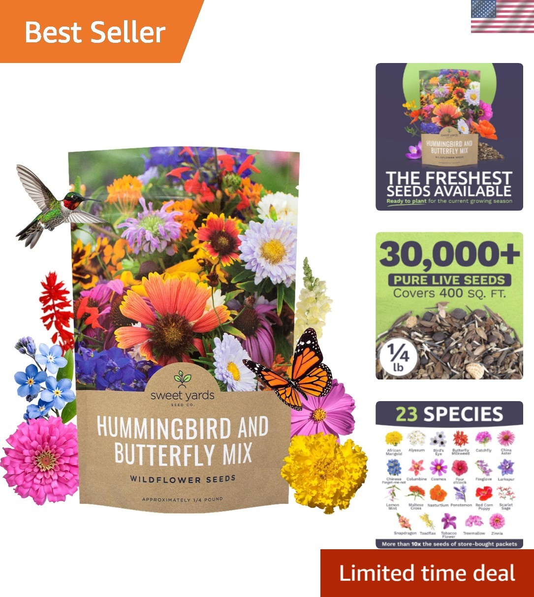 30,000+ Heirloom Wildflower Seeds for Butterfly and Hummingbird Gardens