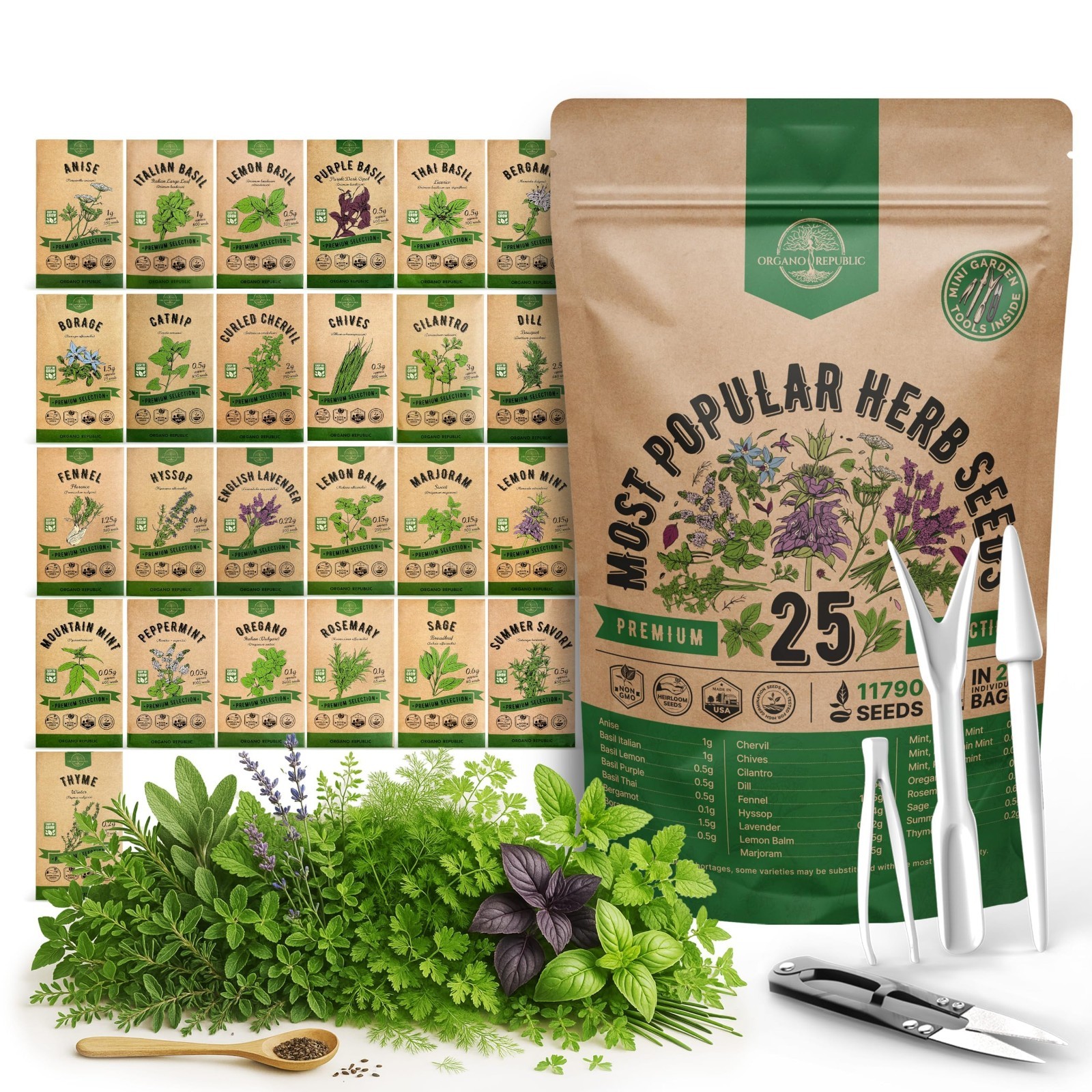 25 Herb Seeds Variety Pack – 11,700 Non-GMO Heirloom Seeds for Indoor/Outdoor Ga