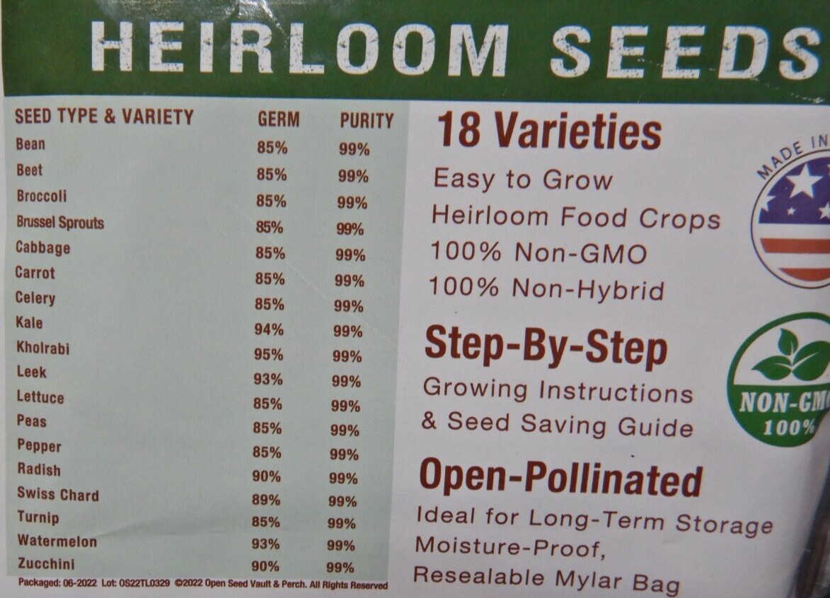 (2) Heirloom Seeds 15,000 Non GMO Organic for Planting Vegetables 18 Variety