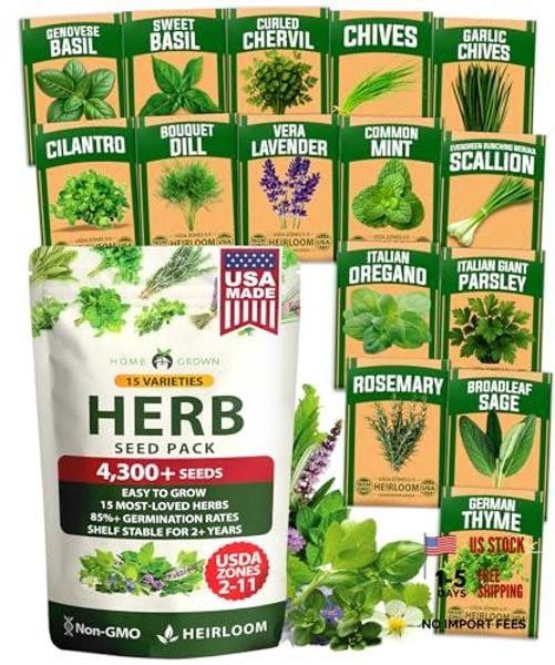 Herb Seeds for Planting 15-Pack Massive Seed Count 4,300+ Herb Seed Vault