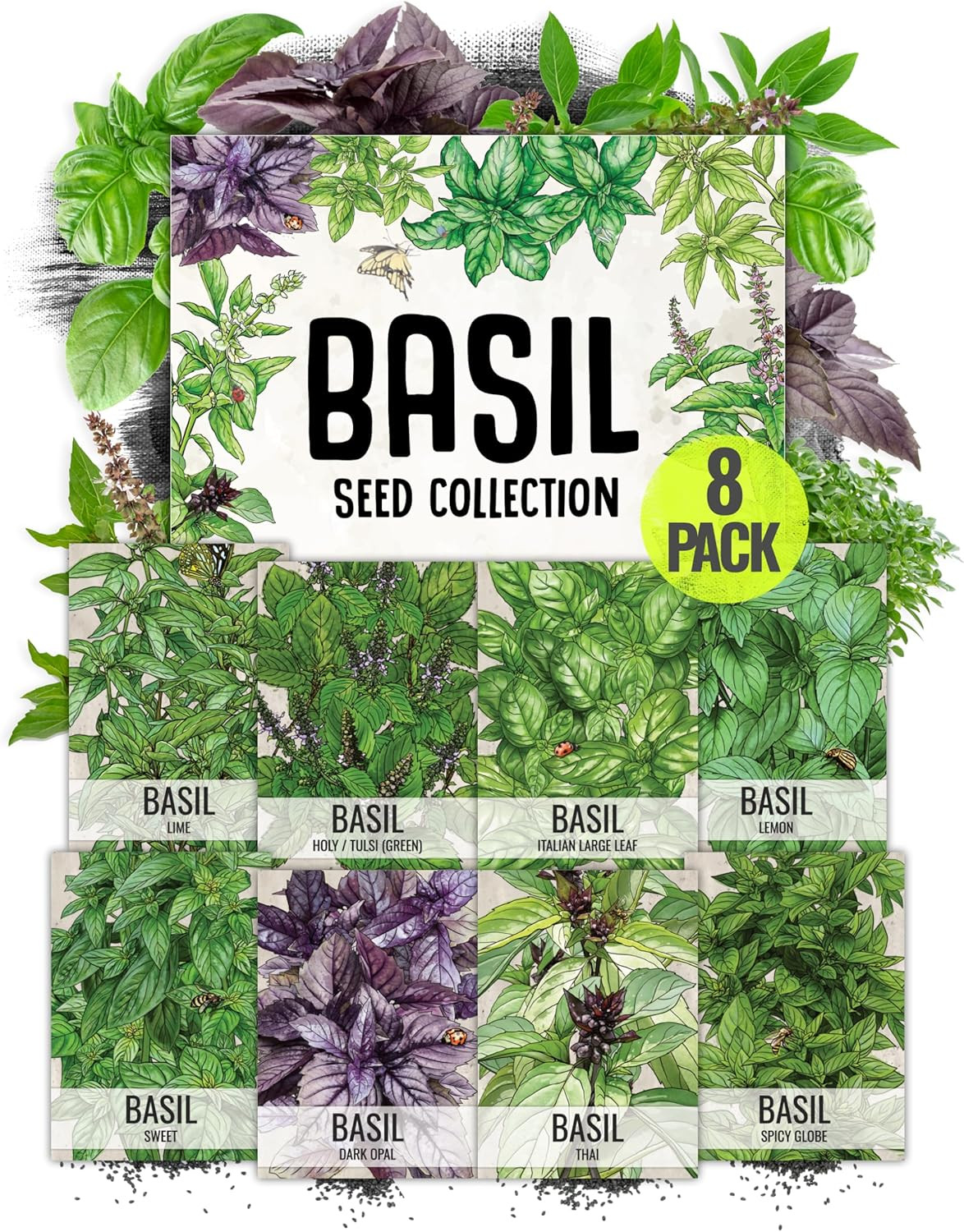 Culinary Basil Herb Seed Packet Collection (8 Individual Basil Seed Varieties fo