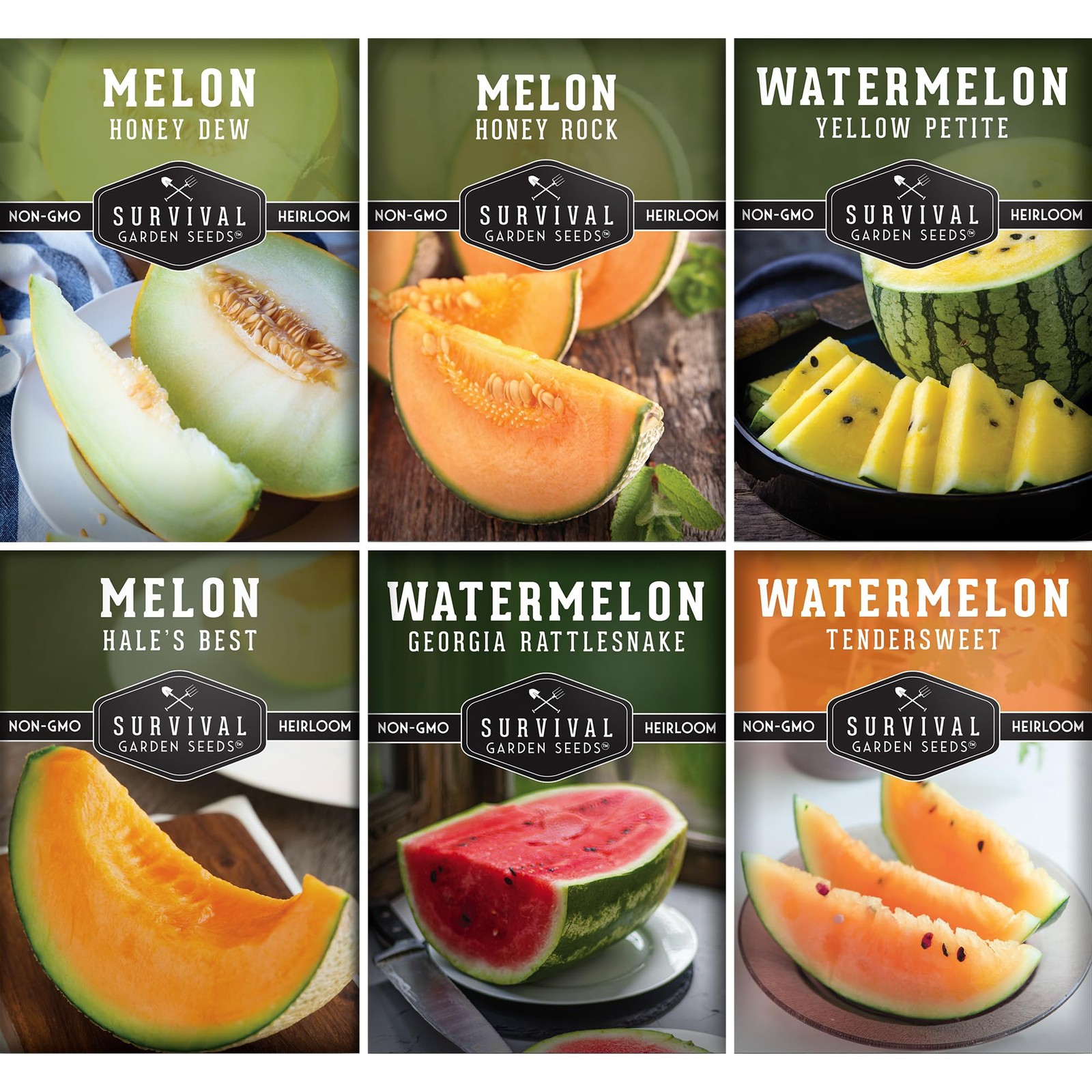 Heirloom Melon Seed Collection – 6 Pack of Non-Gmo Cantaloupe, Honeydew &