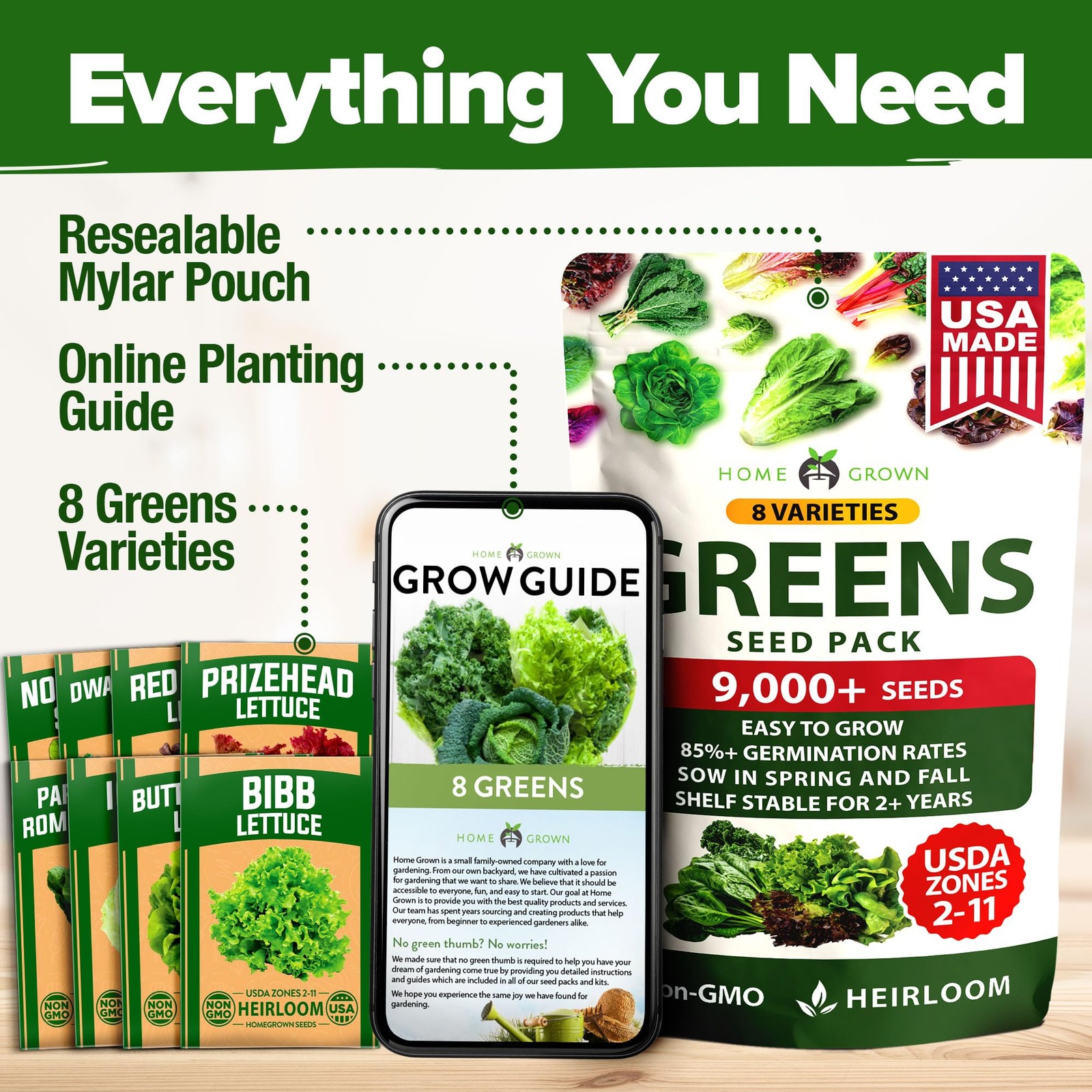 HOME GROWN Lettuce Seeds 8 Variety Mix 9000+ Bulk Pack Heirloom NonGMO, High …